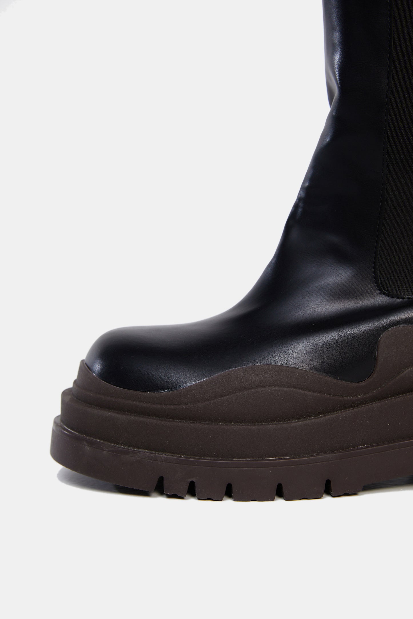 Lug Sole High Knee Boots, Brown & Black