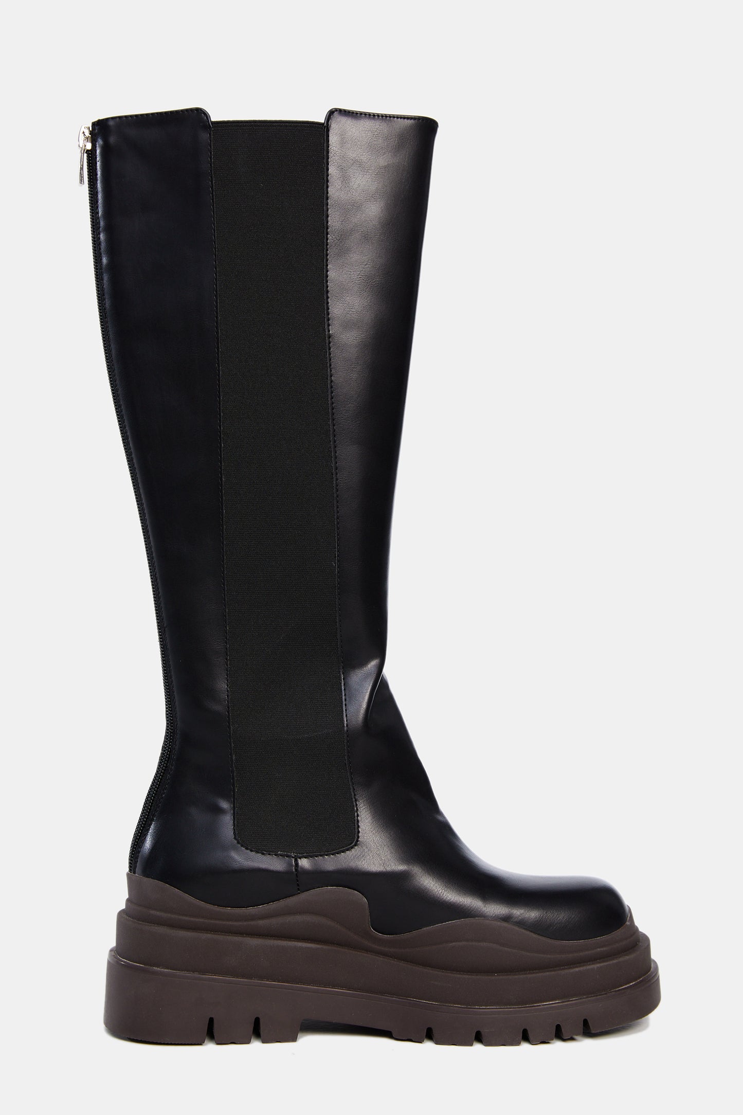 Lug Sole High Knee Boots, Brown & Black