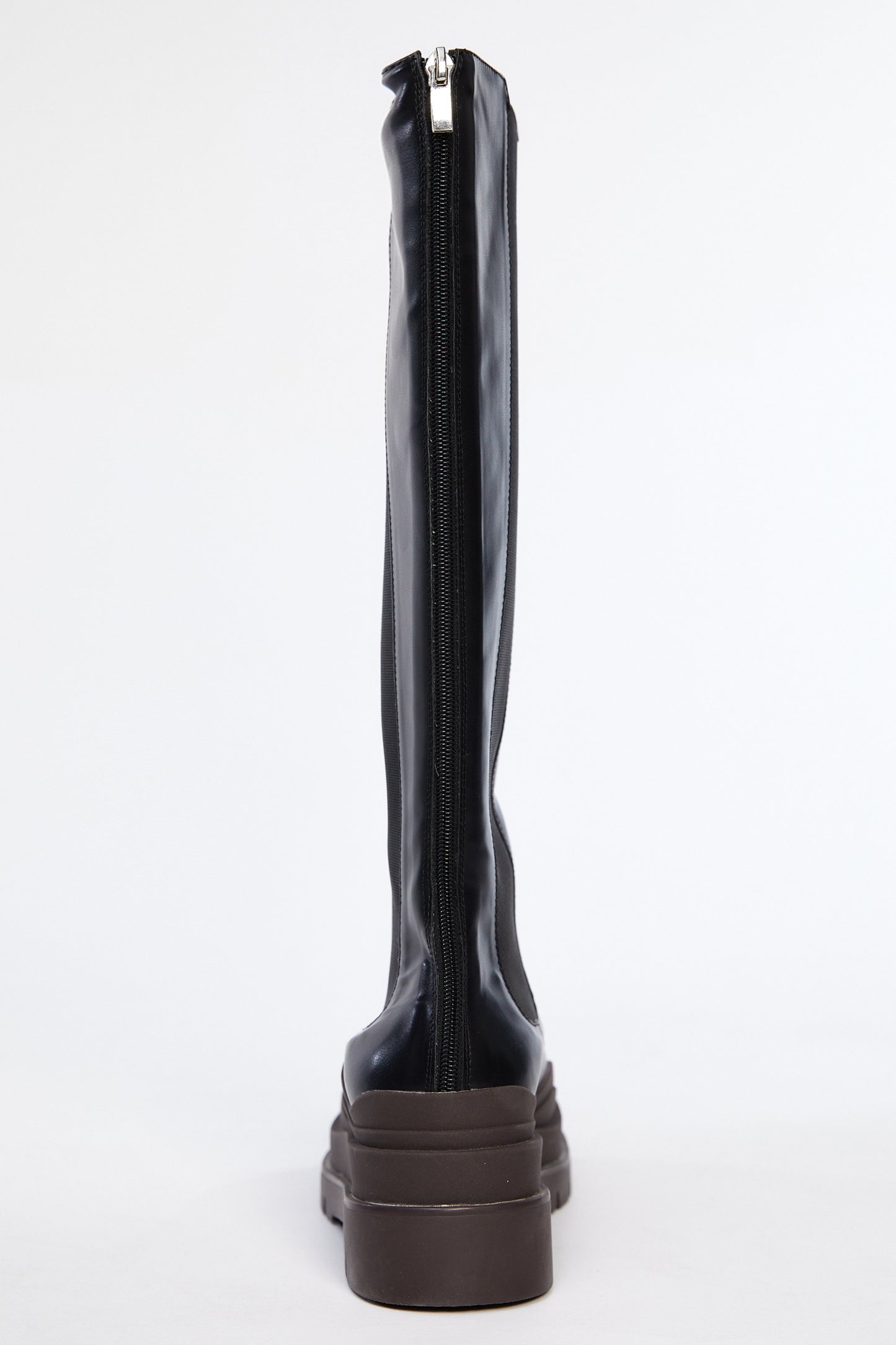 Lug Sole High Knee Boots, Brown & Black