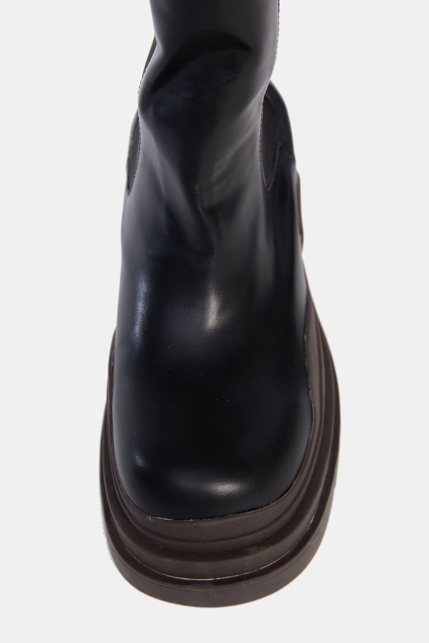 Lug Sole High Knee Boots, Brown & Black