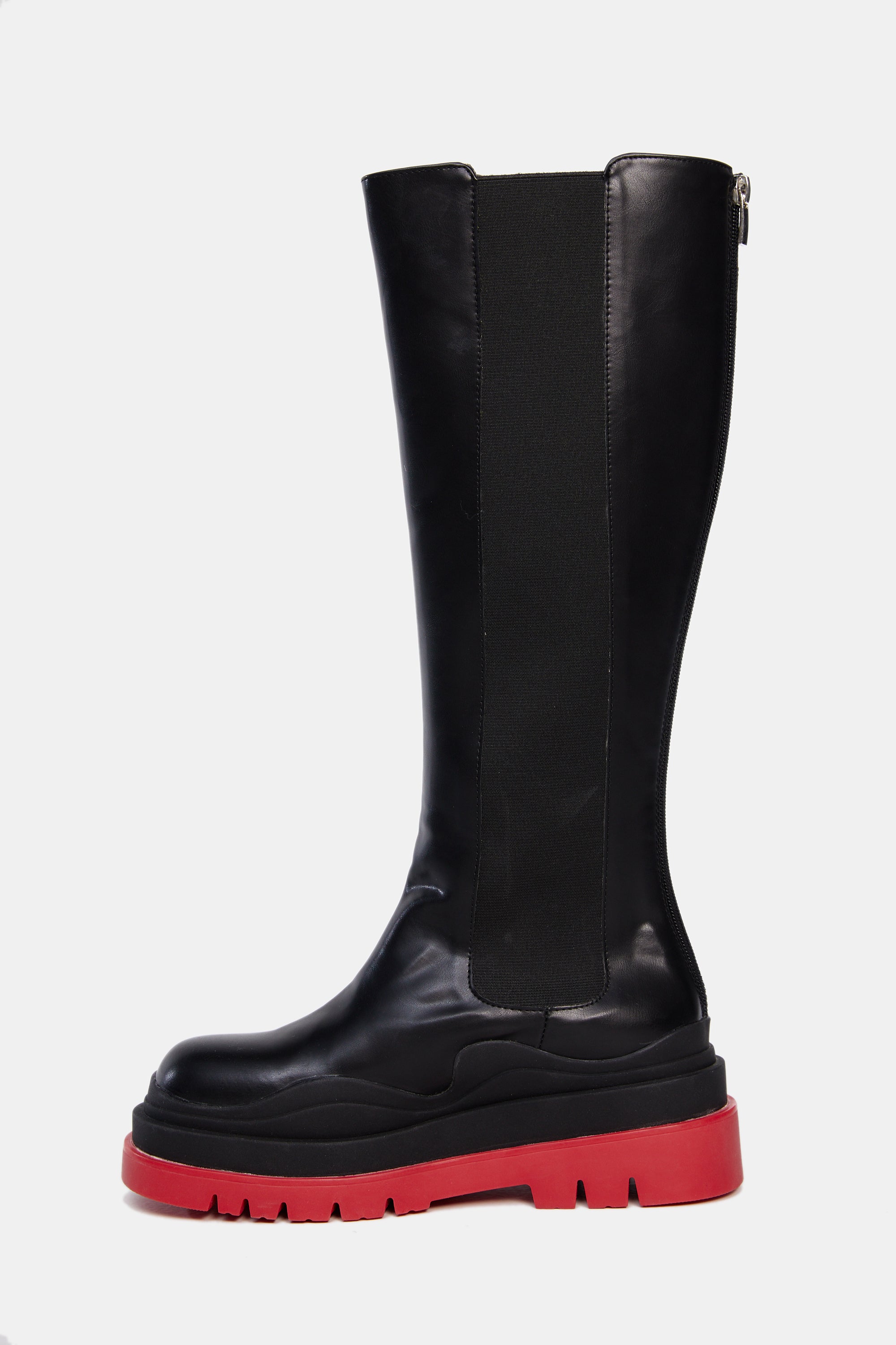 Lug Sole High Knee Boots, Red & Black – SourceUnknown