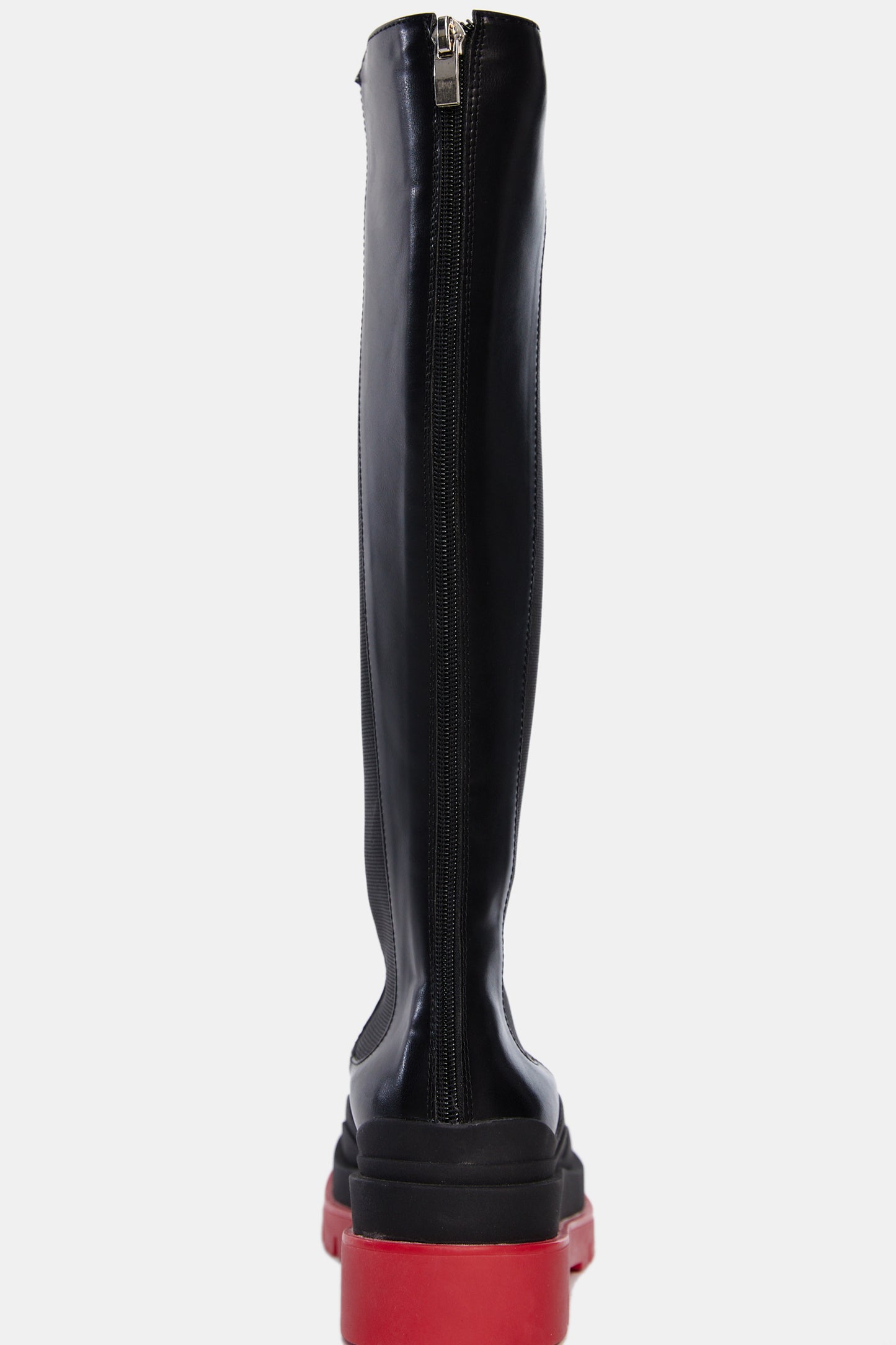 Lug Sole High Knee Boots, Red & Black