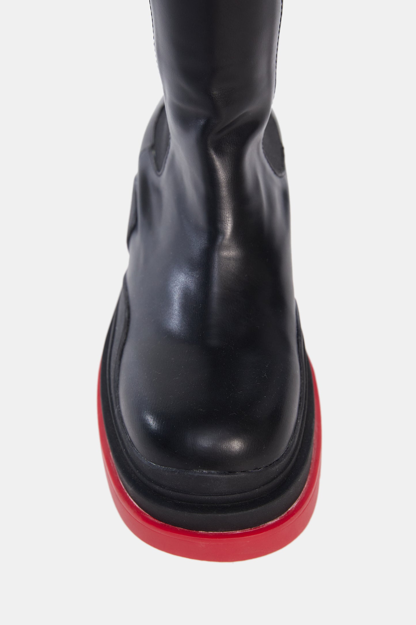 Lug Sole High Knee Boots, Red & Black