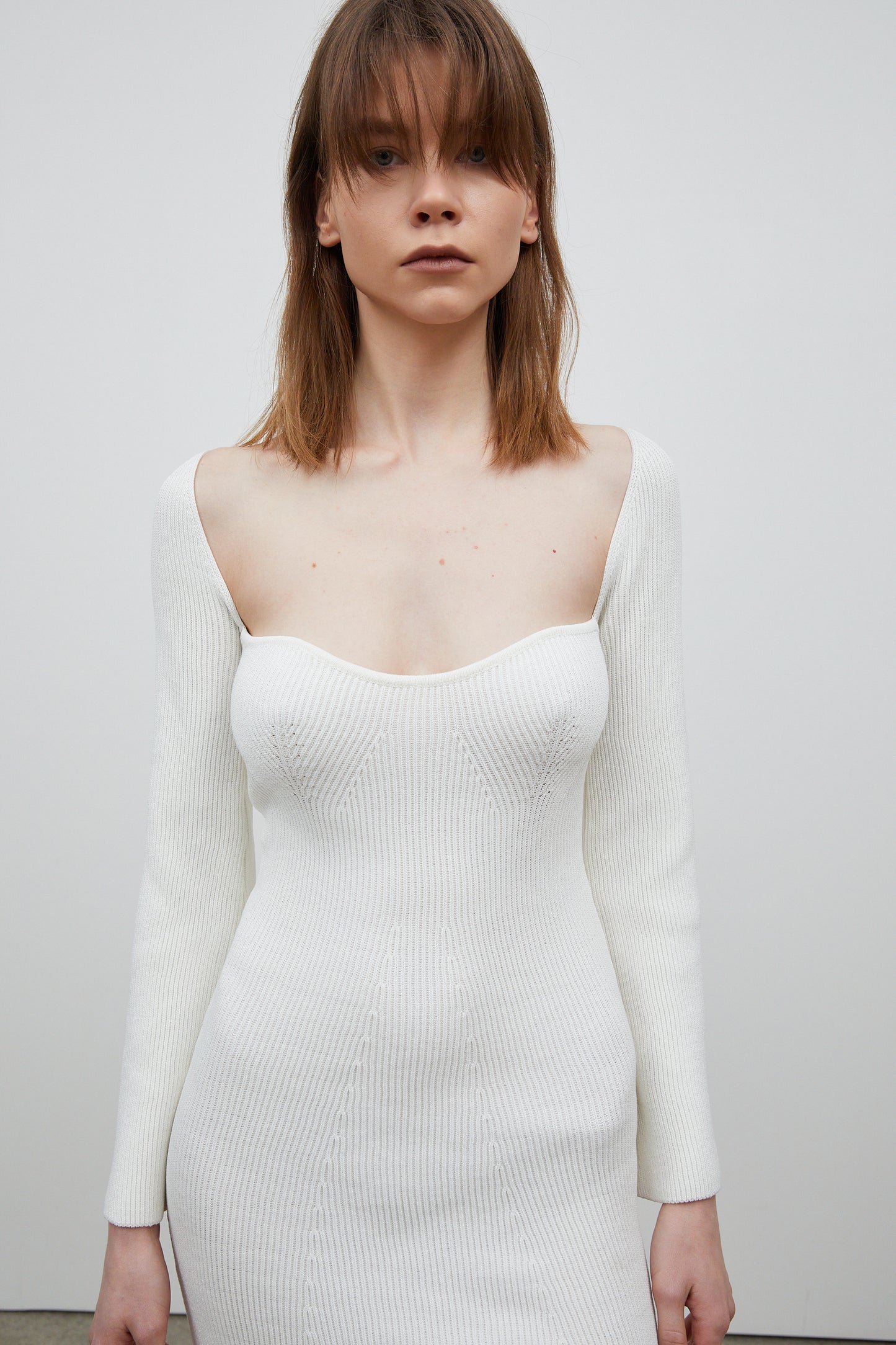 Sweetheart Neckline Long Knit Dress, Ivory