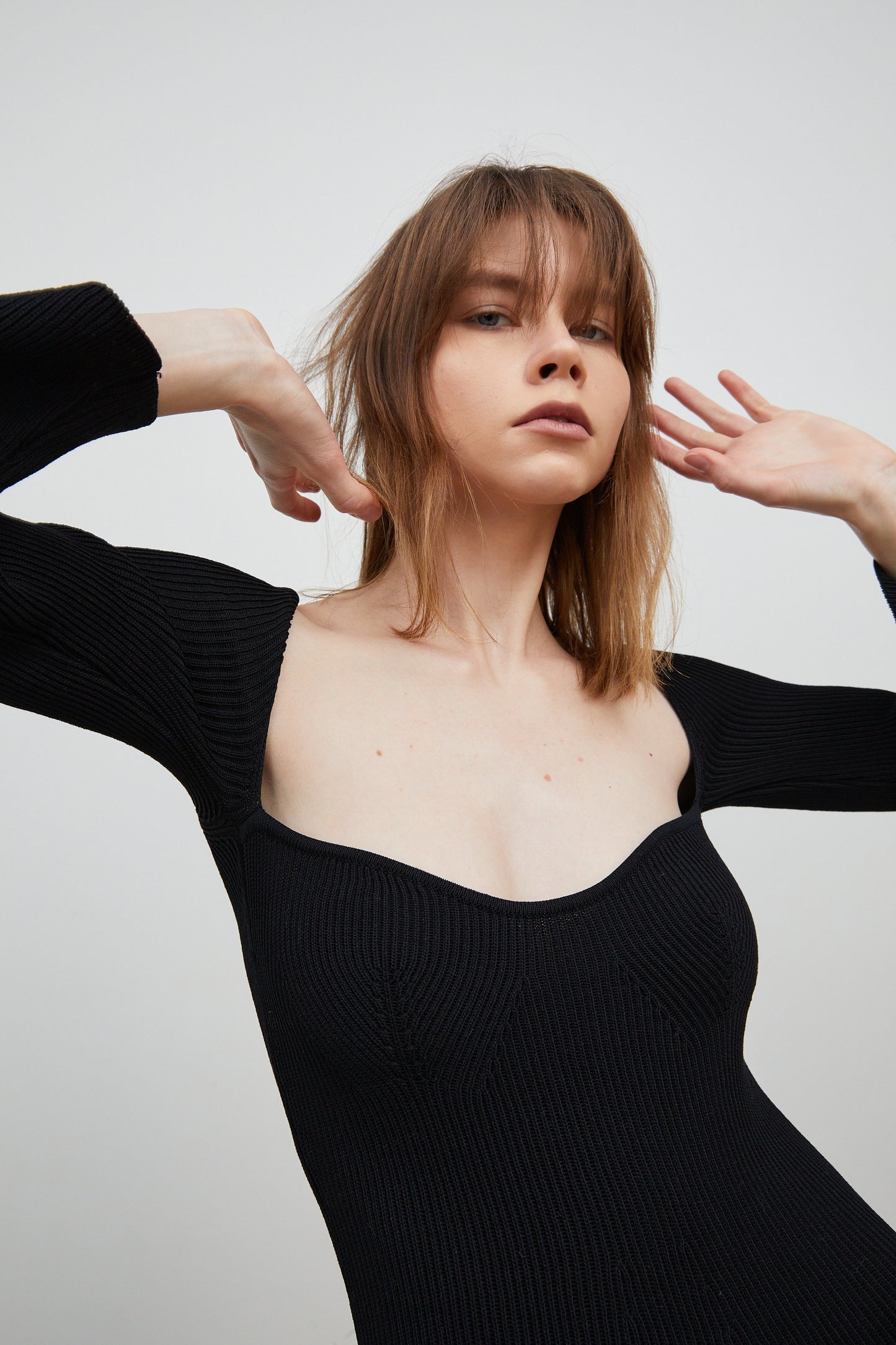 Sweetheart Neckline Long Knit Dress, Black