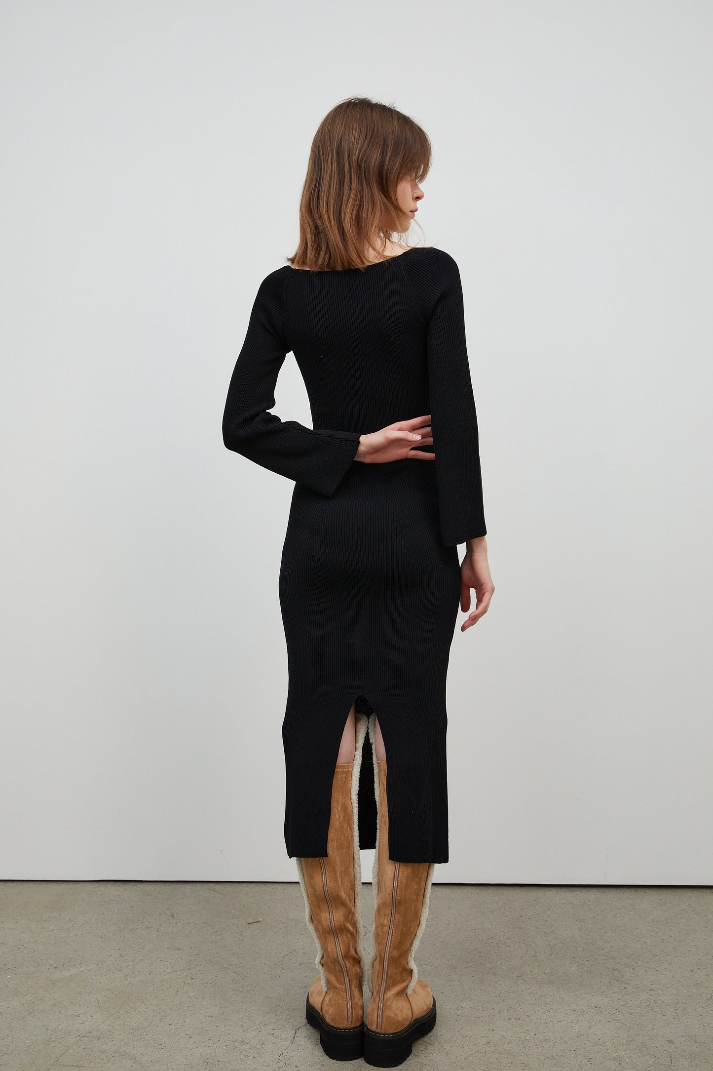 Sweetheart Neckline Long Knit Dress, Black