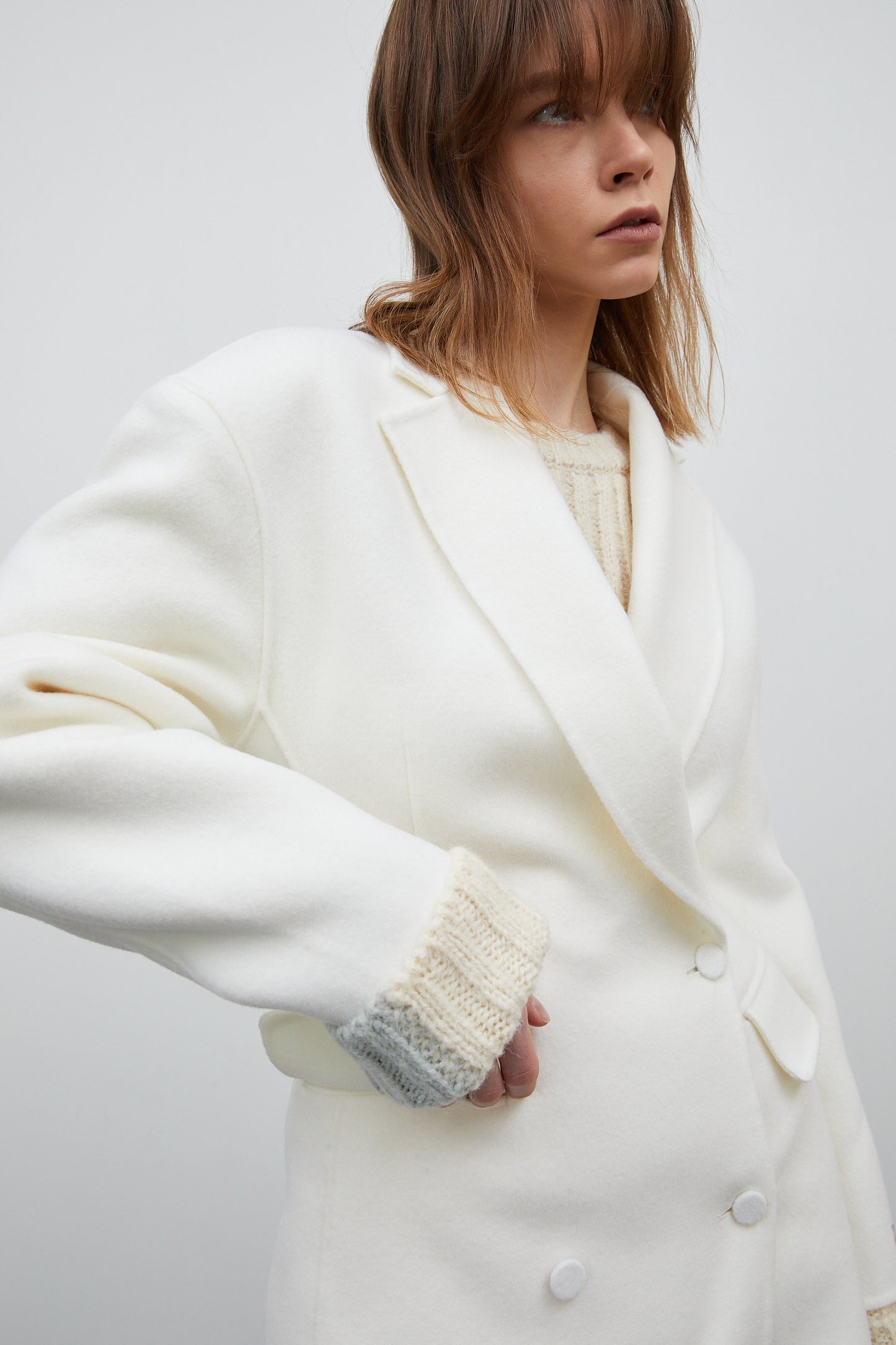 Ultra-Lightweight Fitted Fine Wool Coat, Snow White