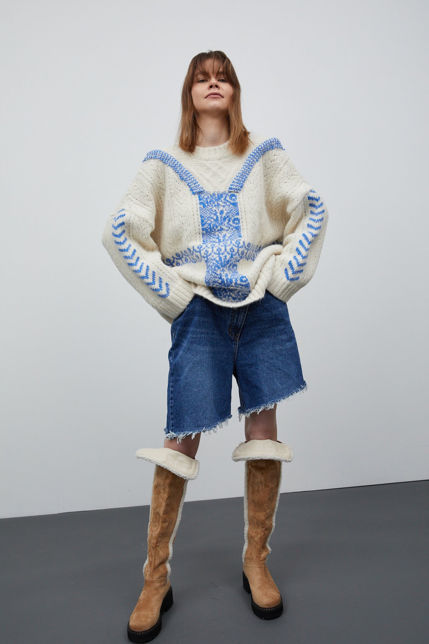 Embroidered Oversized Sweater, Ivory