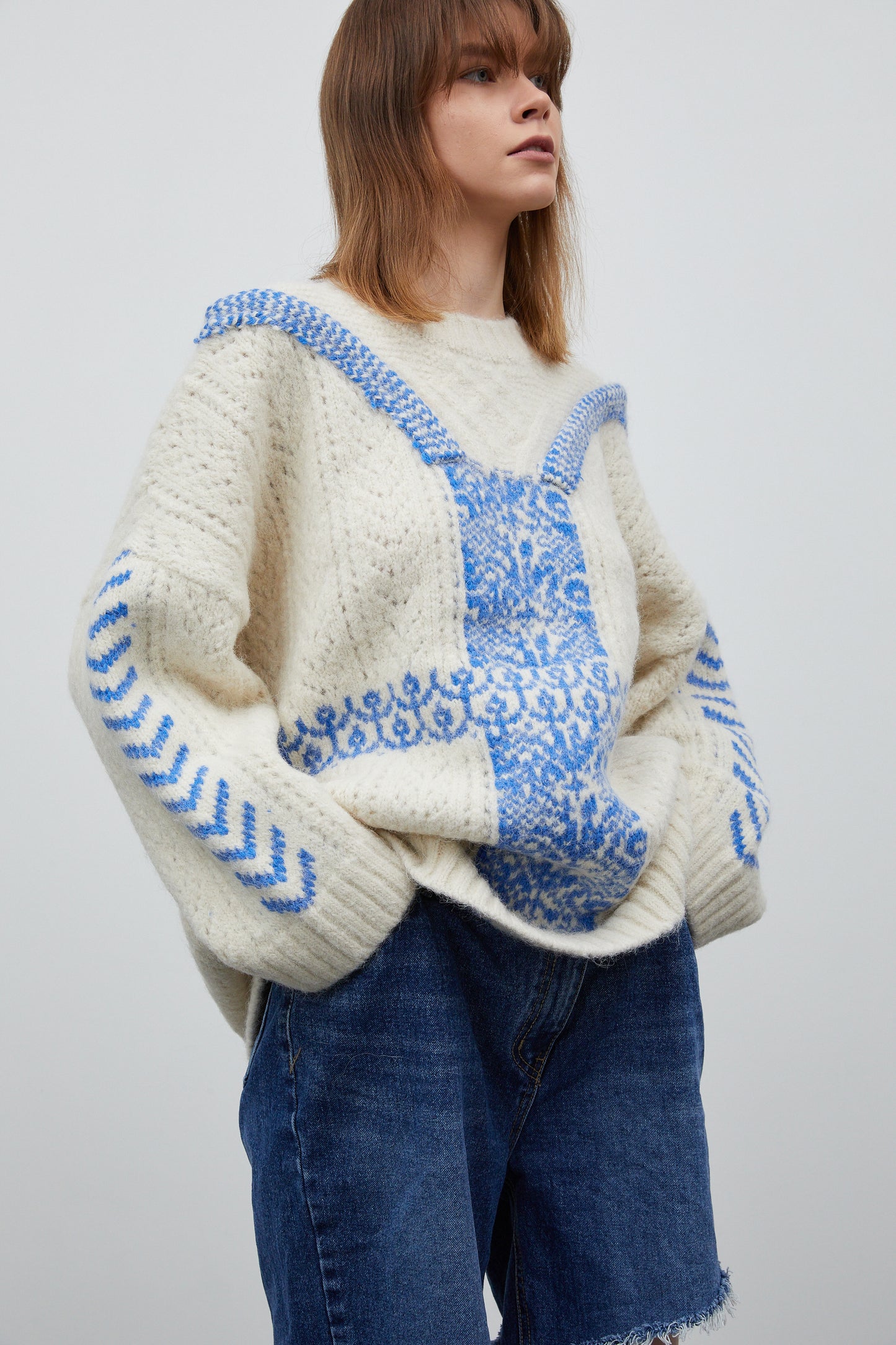 Embroidered Oversized Sweater, Ivory