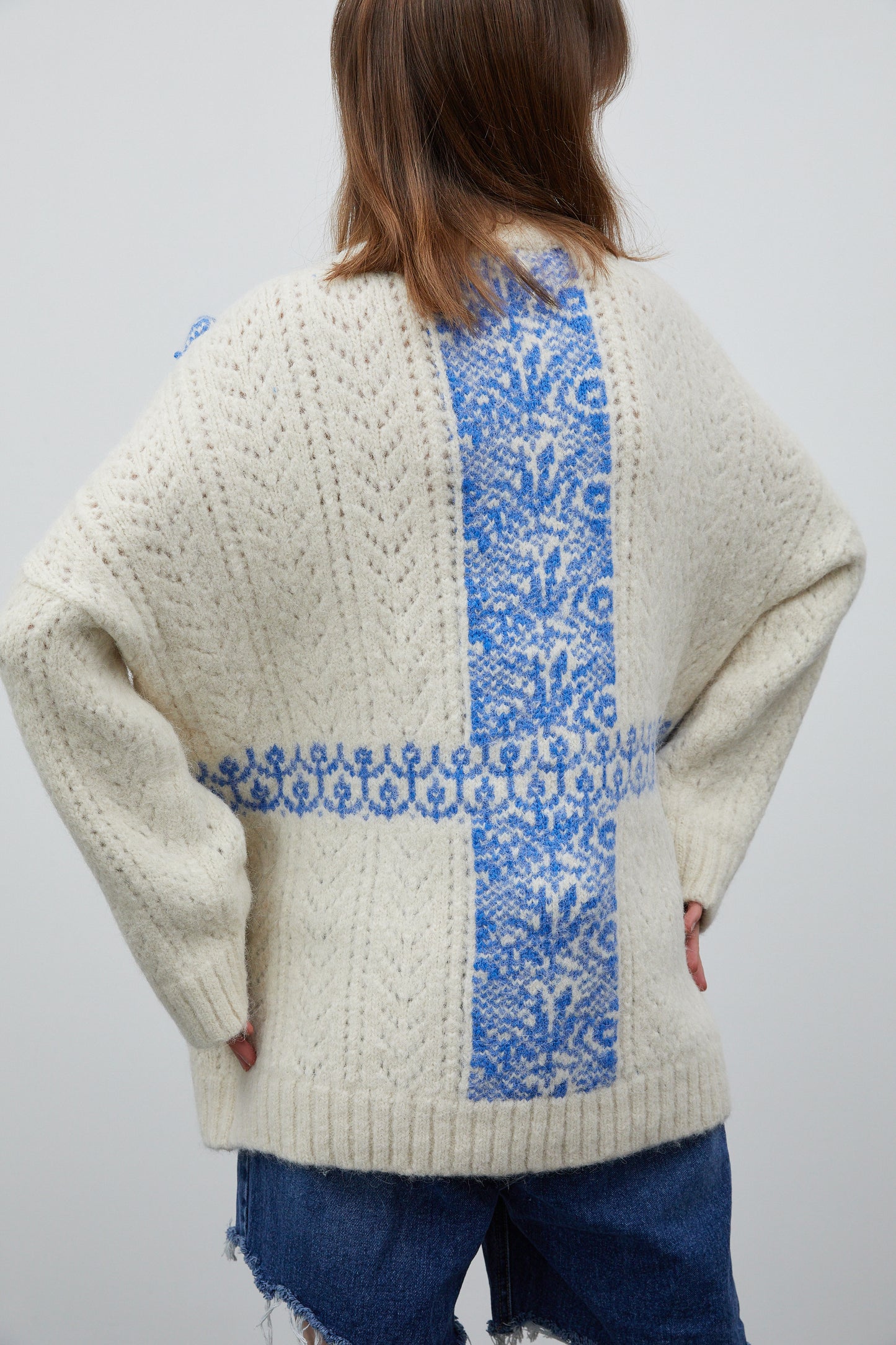 Embroidered Oversized Sweater, Ivory