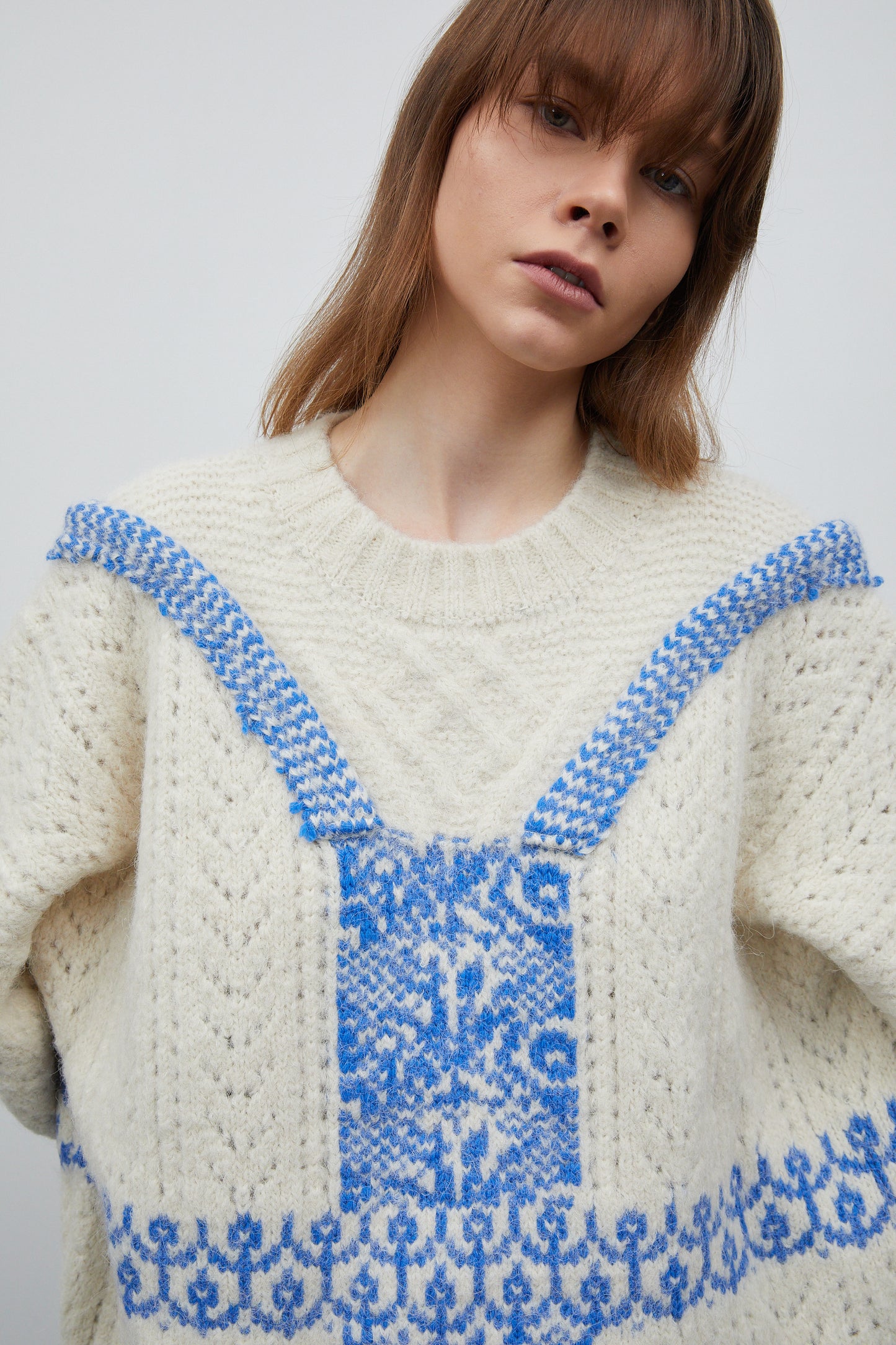 Embroidered Oversized Sweater, Ivory