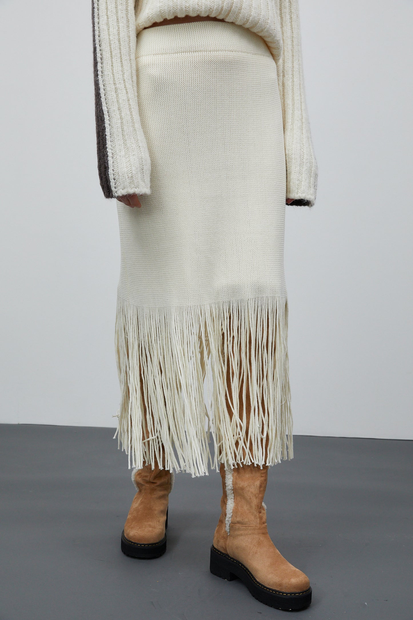Fringe Knit Skirt, Ivory
