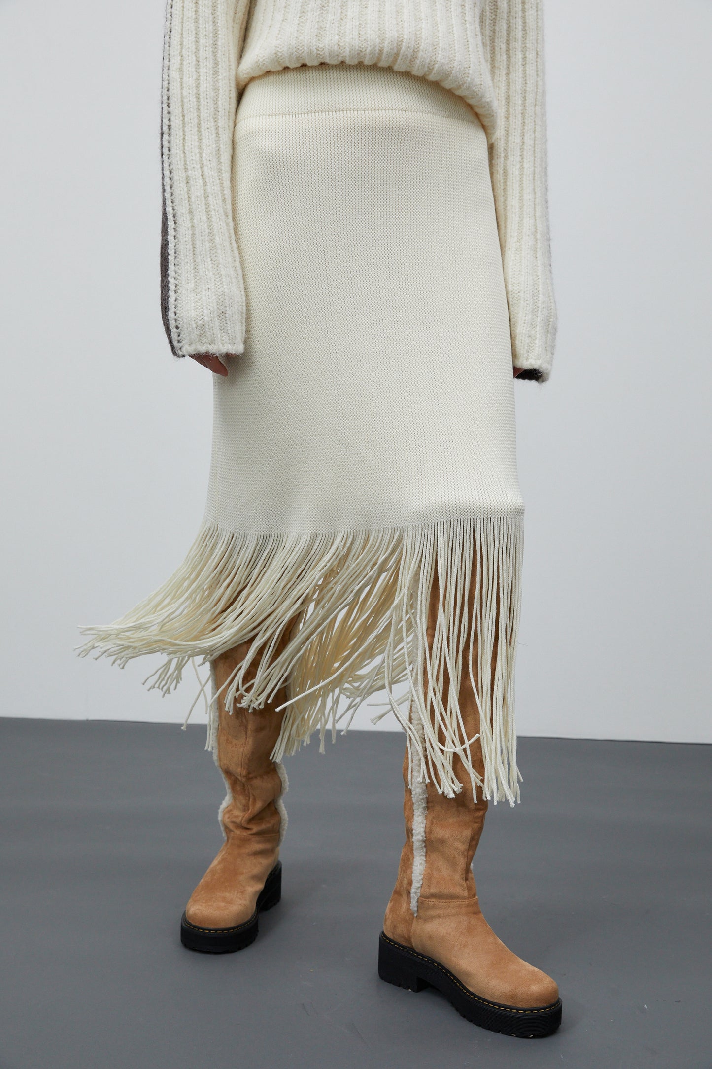 Fringe Knit Skirt, Ivory