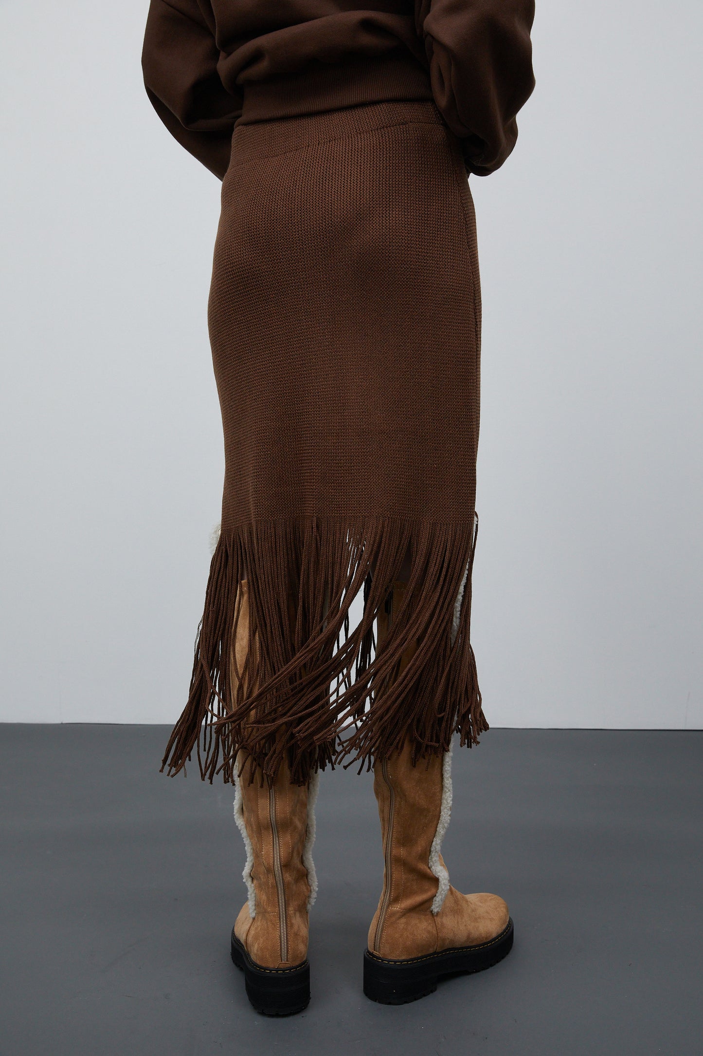 Fringe Knit Skirt, Chocolate