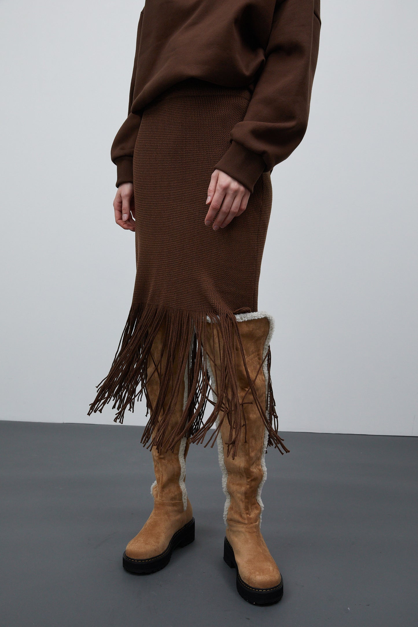 Fringe Knit Skirt, Chocolate