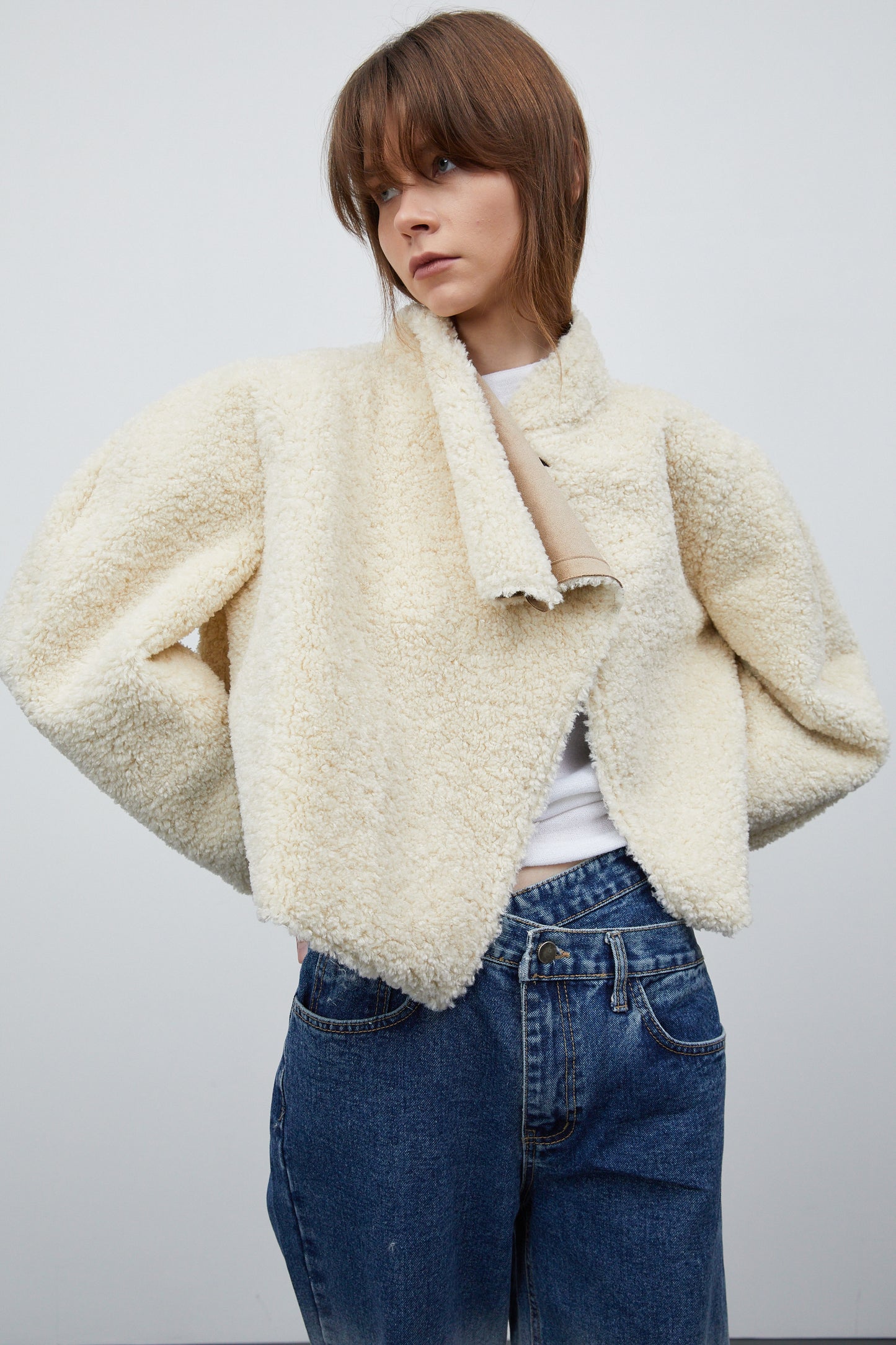 Reversible Shearling Jacket, Cream & Beige