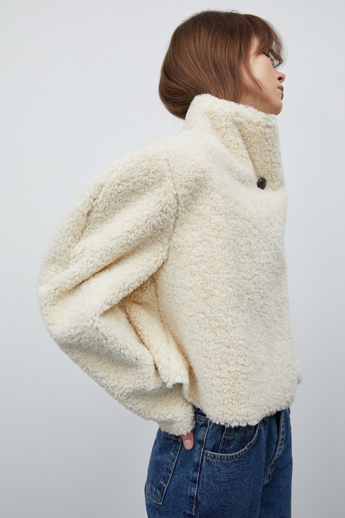 Reversible Shearling Jacket, Cream & Beige