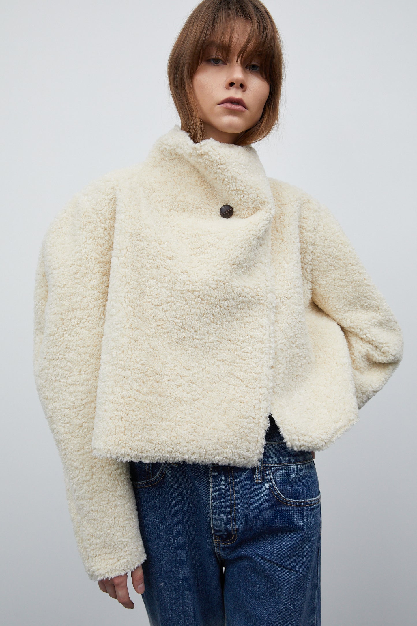 Reversible Shearling Jacket, Cream & Beige