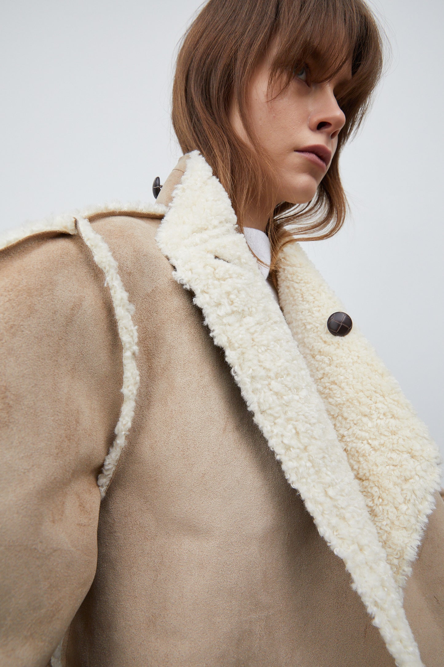 Reversible Shearling Jacket, Cream & Beige