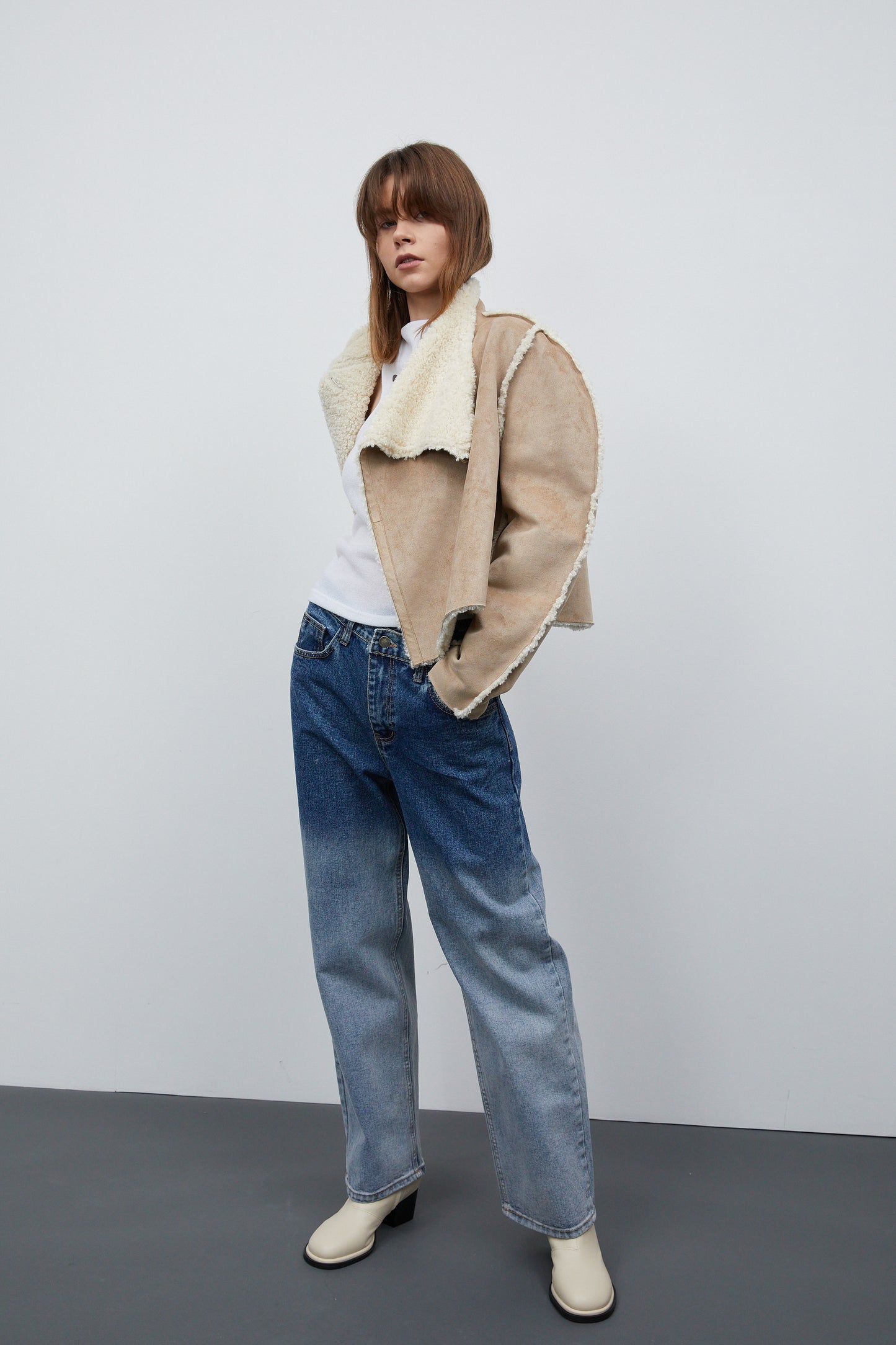 Reversible Shearling Jacket, Cream & Beige