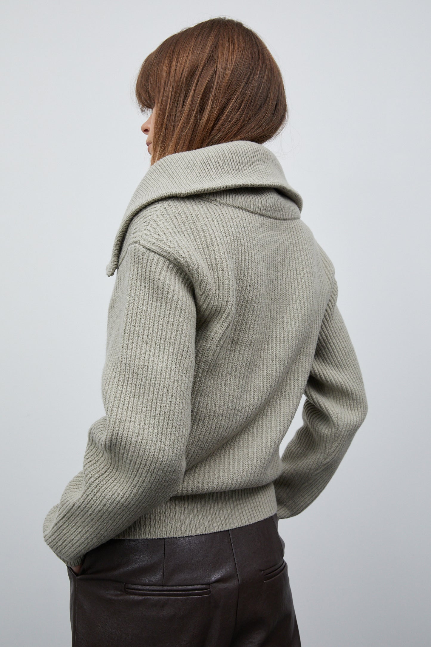 Half Zip Ribbed Wool Sweater, Olive Khaki