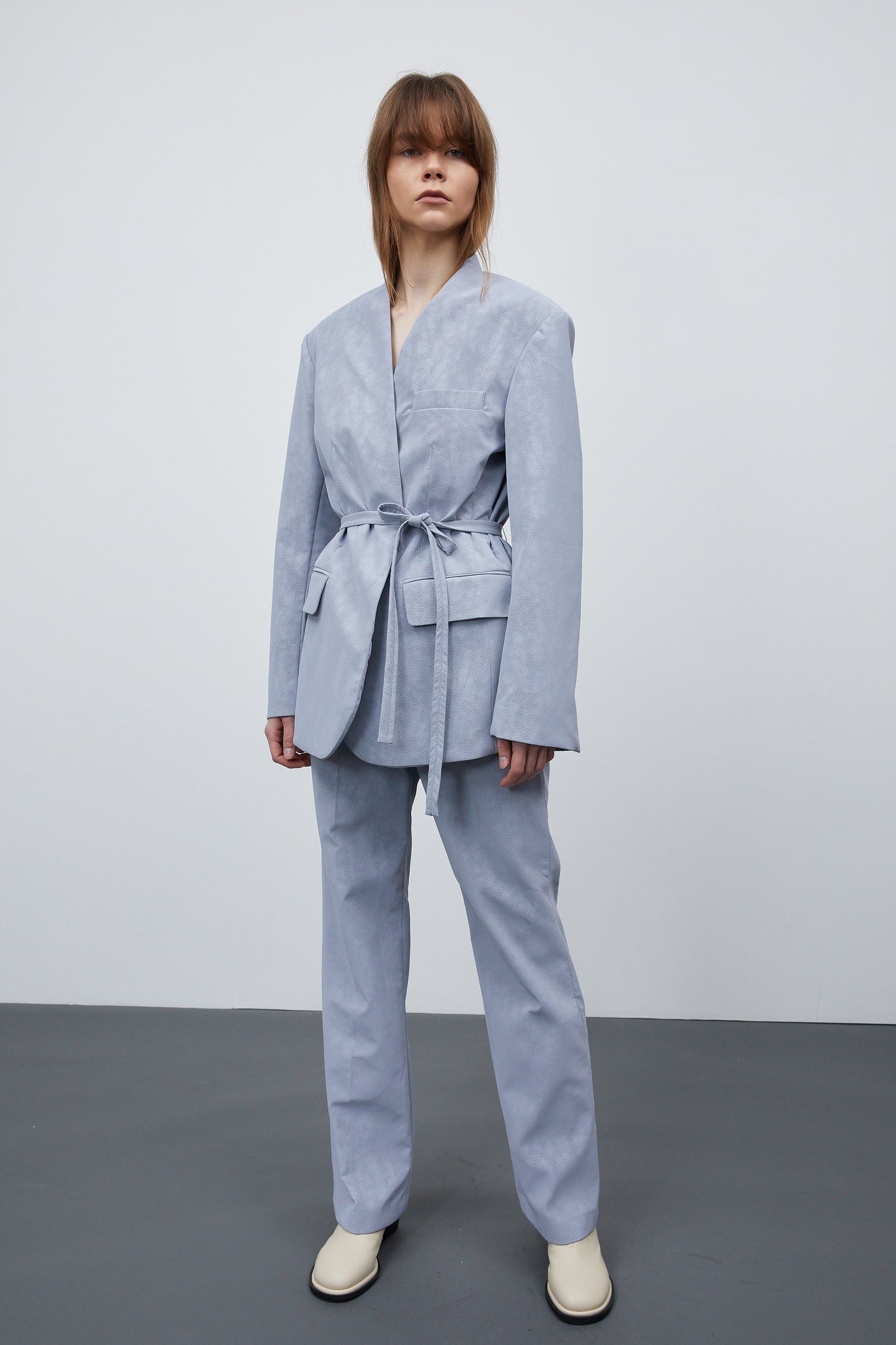 Suede Leather Split Hem Trousers, Icelandic Blue