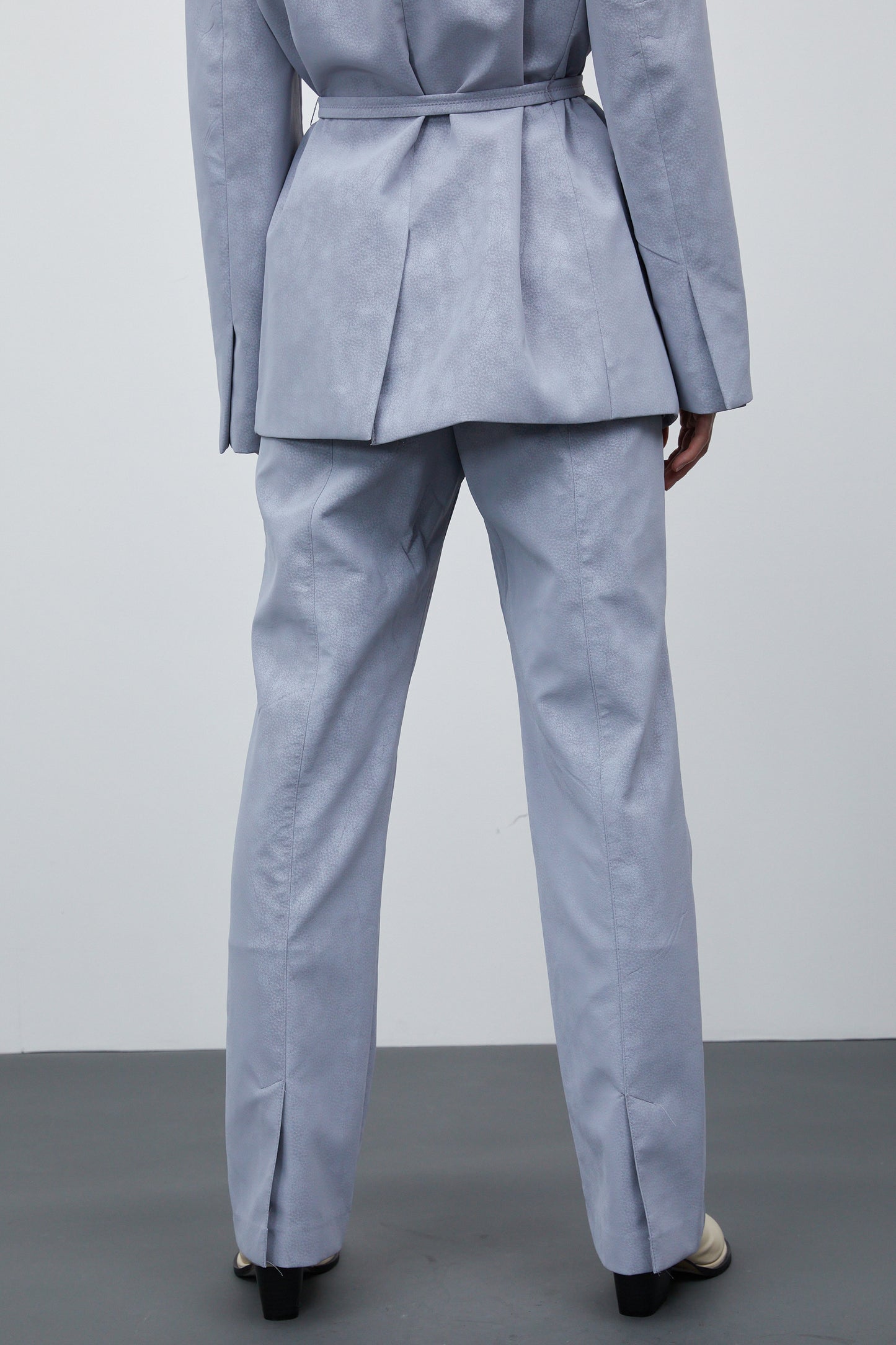Suede Leather Split Hem Trousers, Icelandic Blue