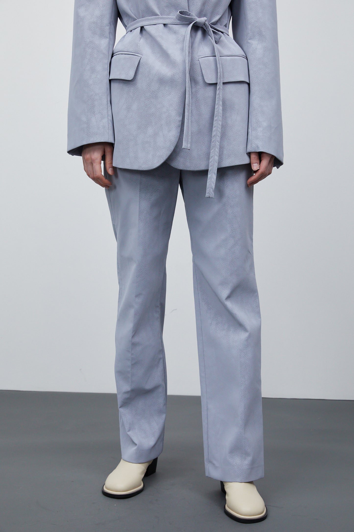 Suede Leather Split Hem Trousers, Icelandic Blue