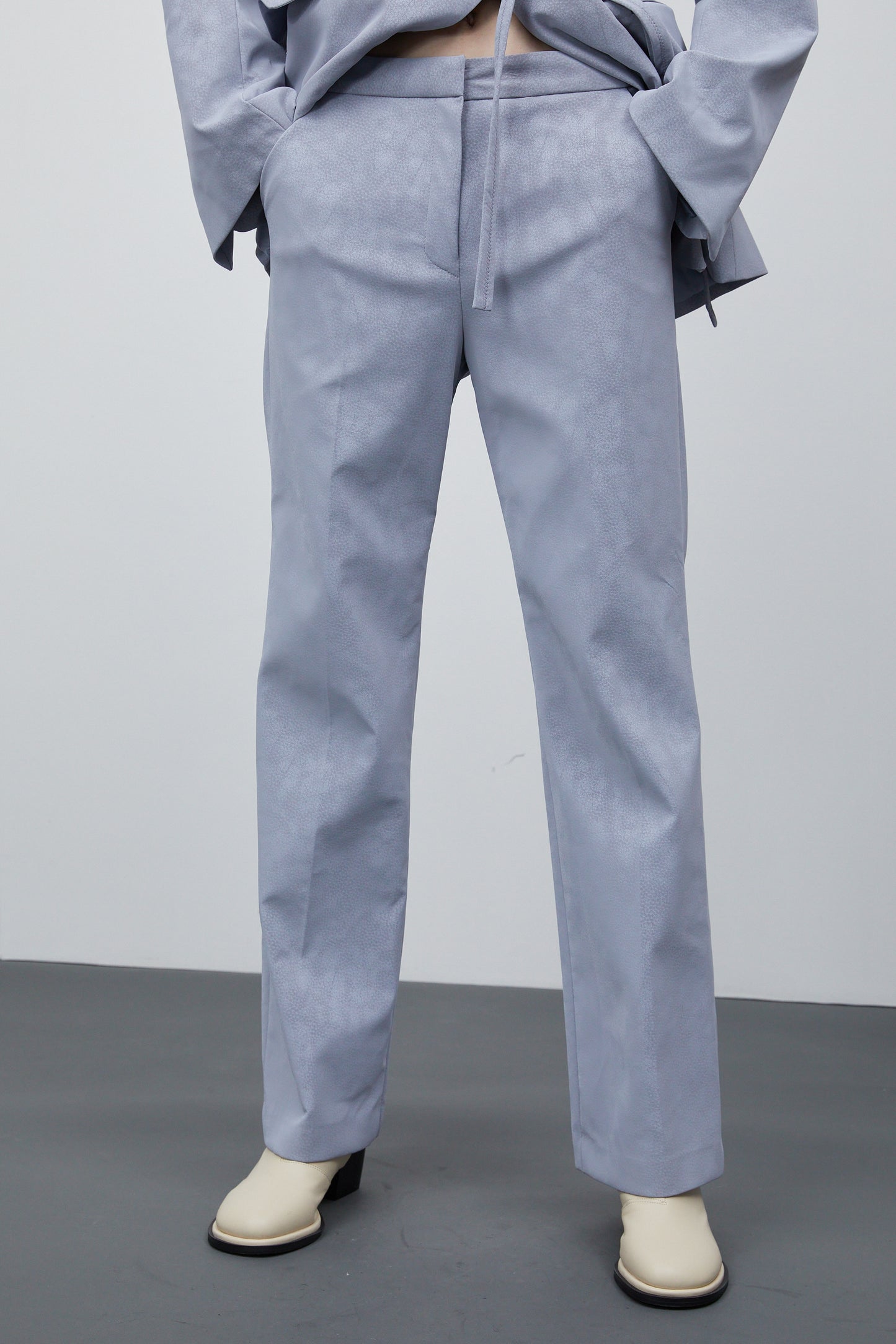 Suede Leather Split Hem Trousers, Icelandic Blue