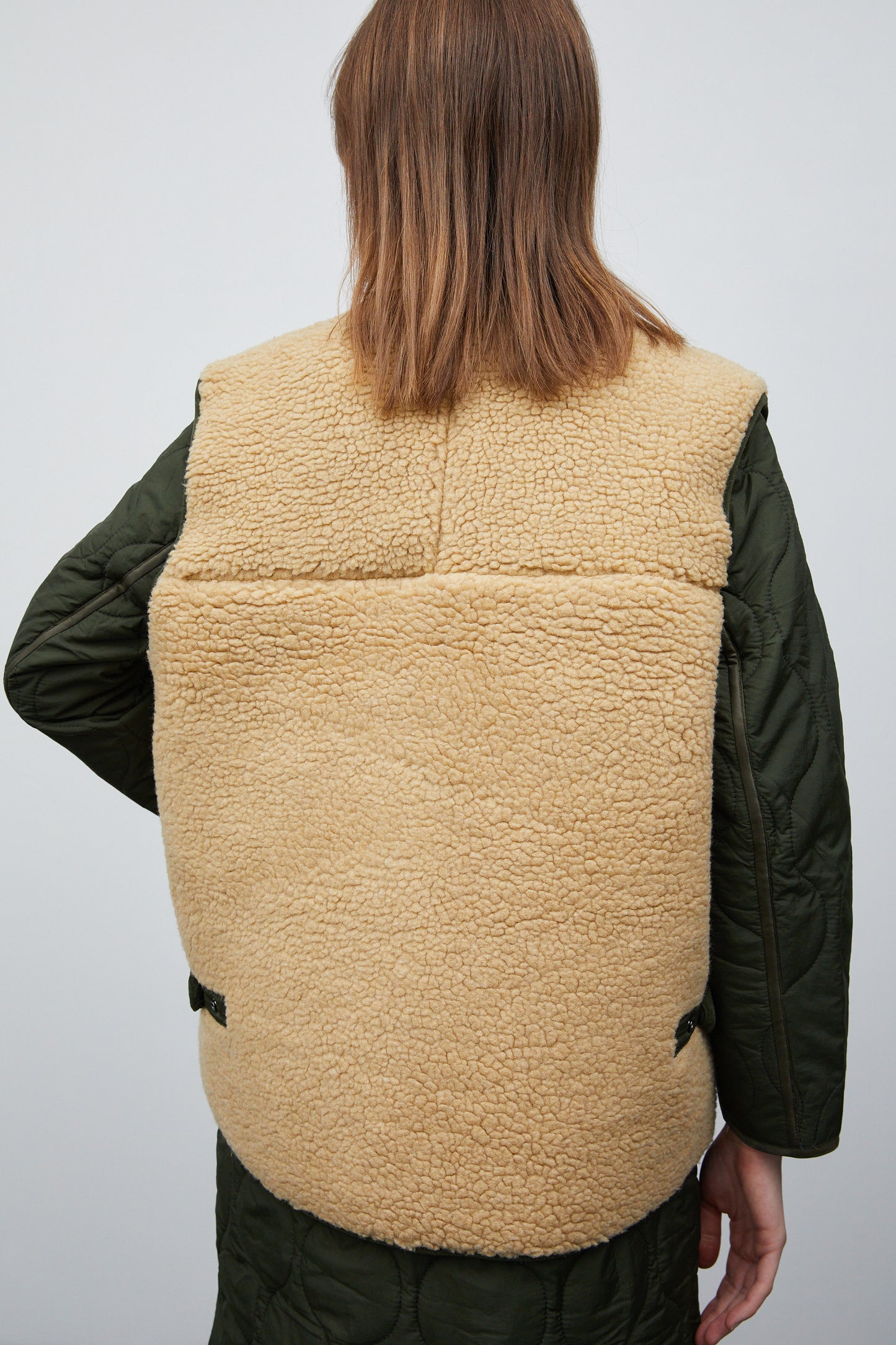 Quilted Coat And Shearing Vest Set, Khaki