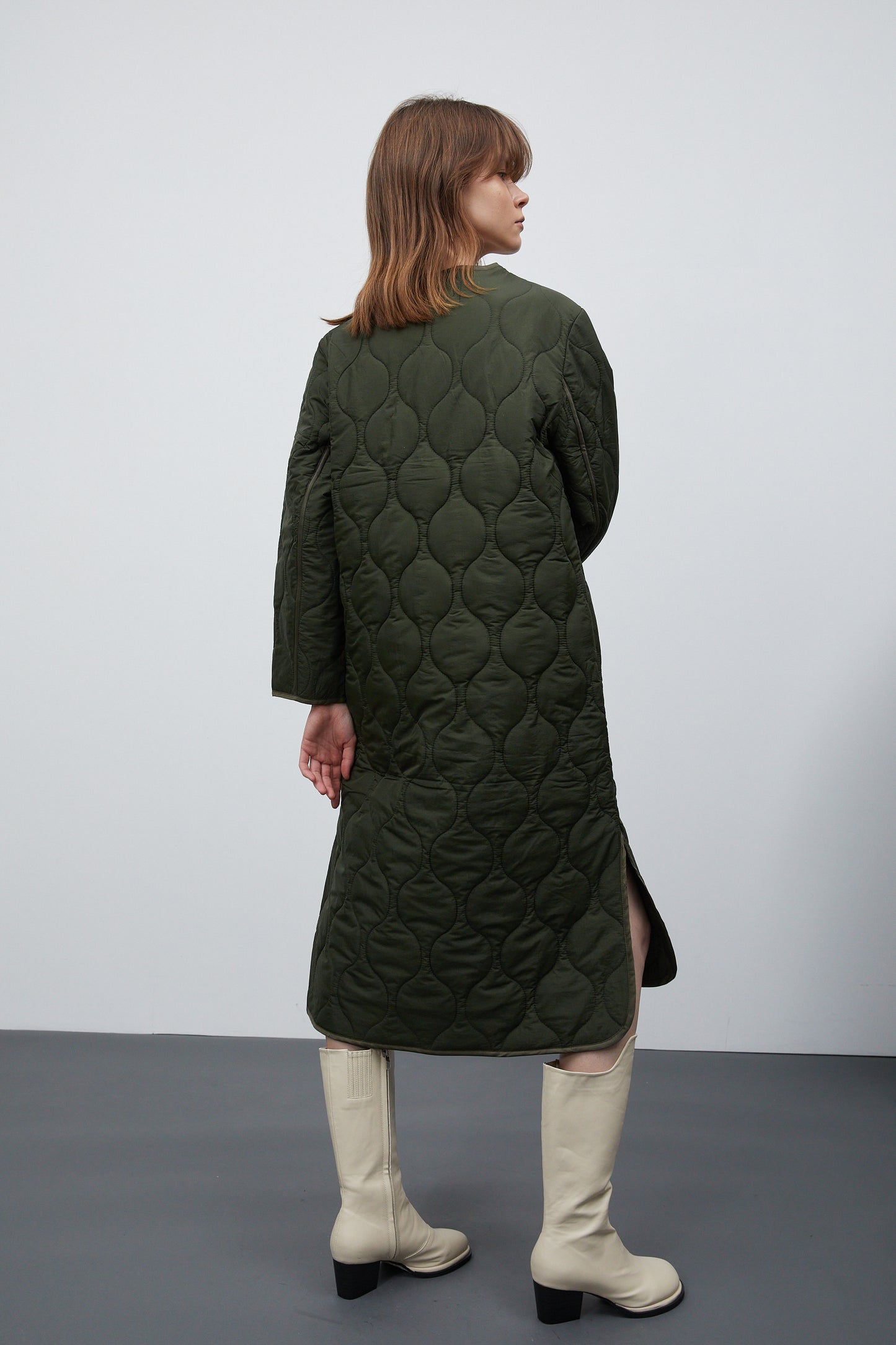 Quilted Coat And Shearing Vest Set, Khaki