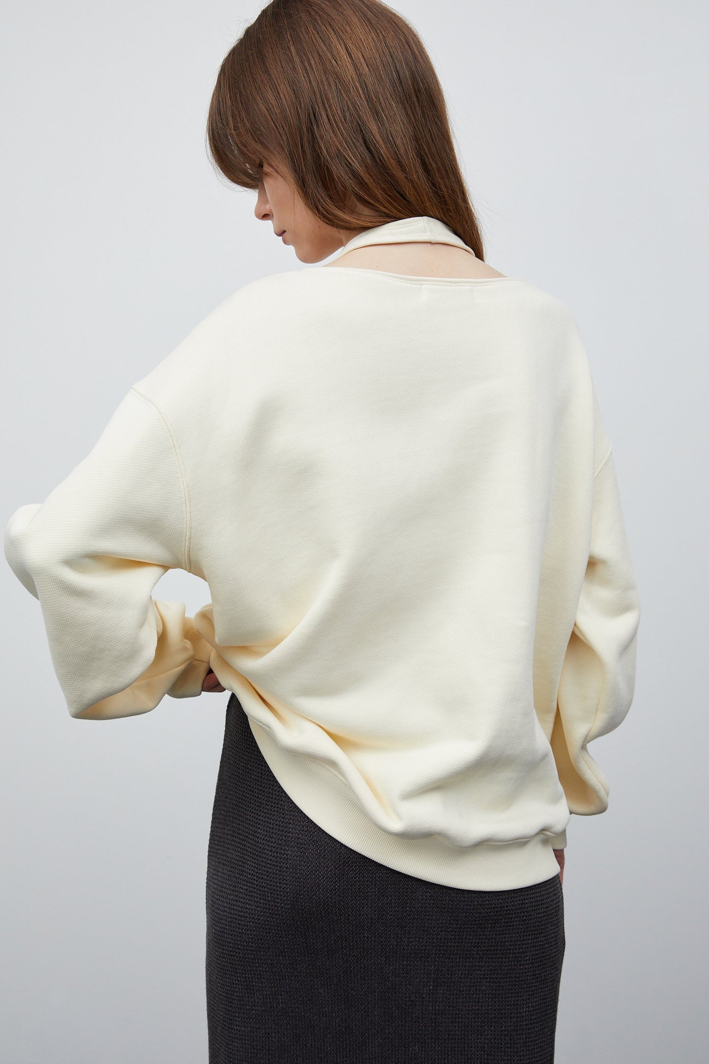 Double Asymmetric Layer Sweatshirt, Cream