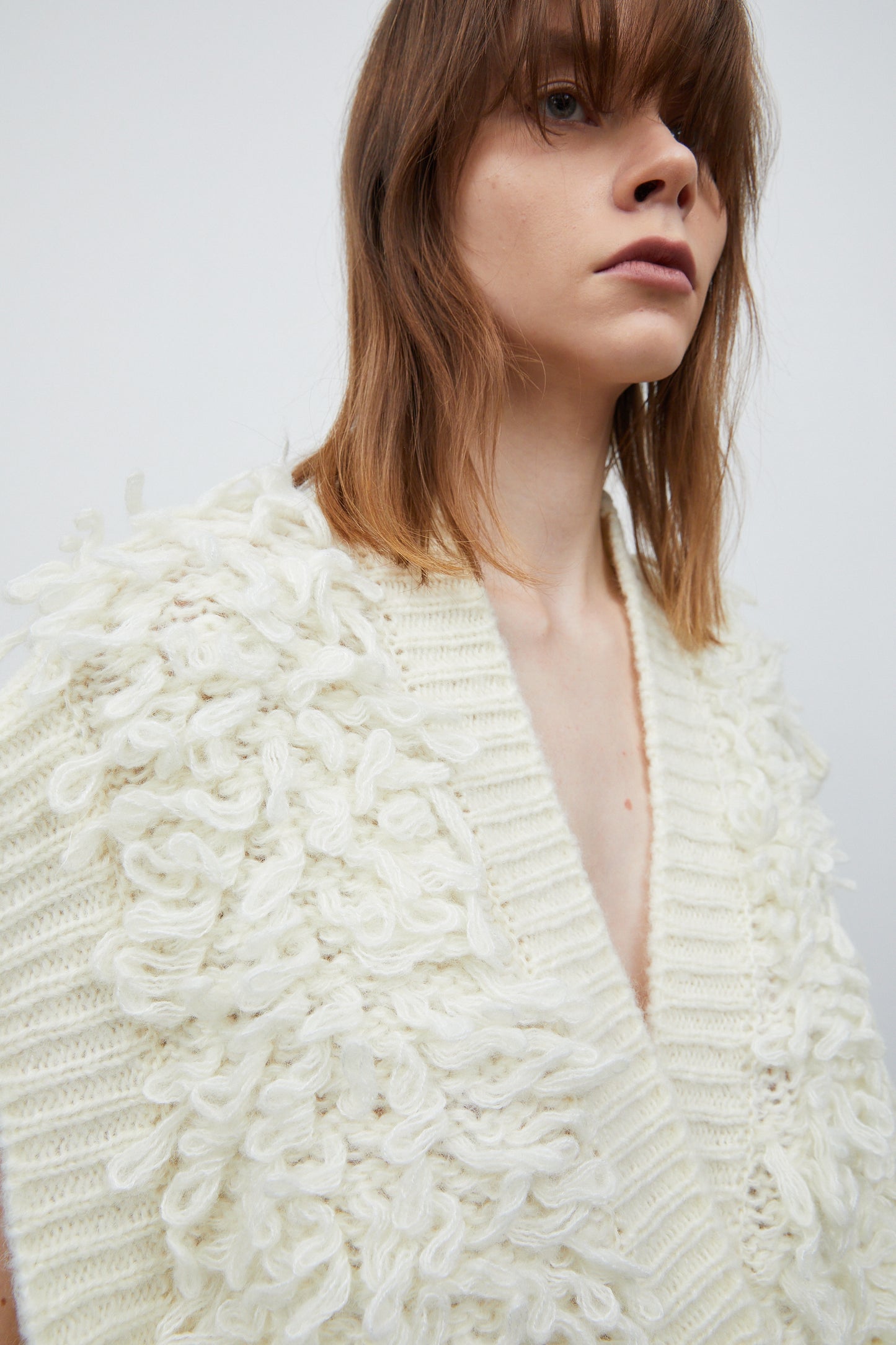 Chunky Fur Knit Vest, Ivory