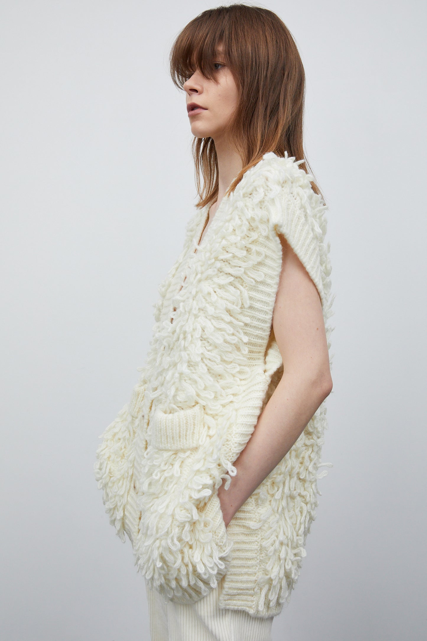 Chunky Fur Knit Vest, Ivory