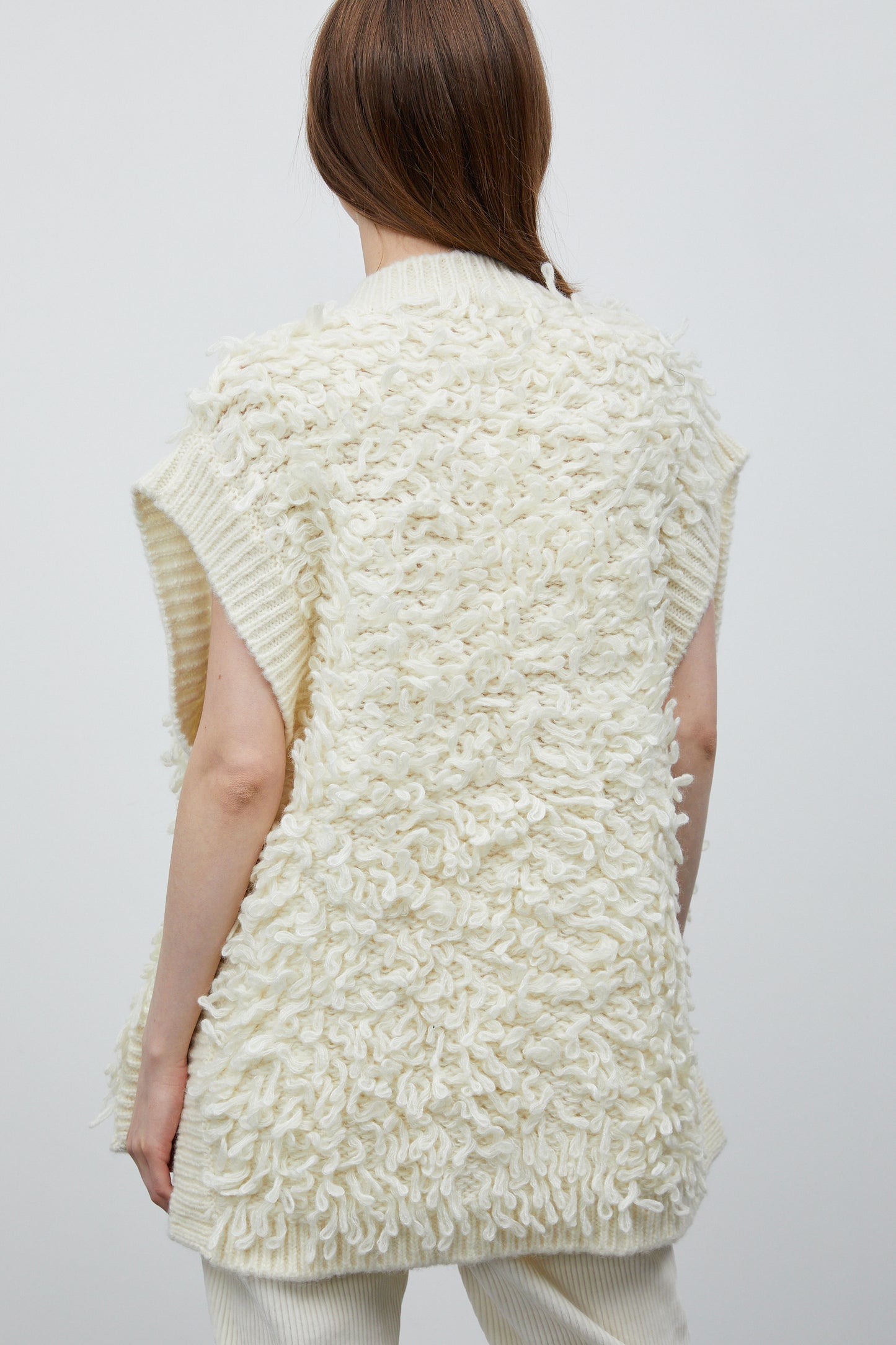 Chunky Fur Knit Vest, Ivory