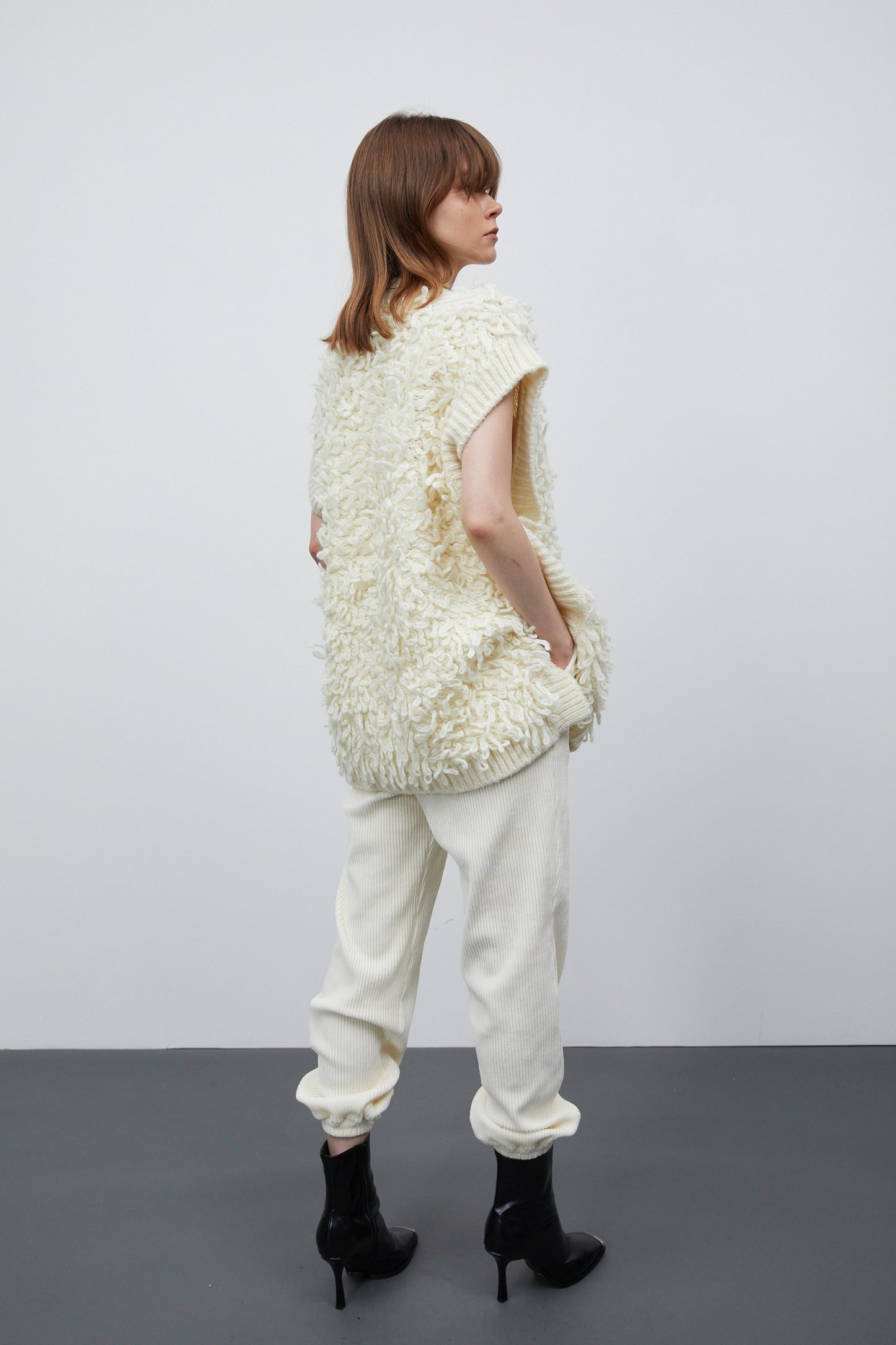 Chunky Fur Knit Vest, Ivory