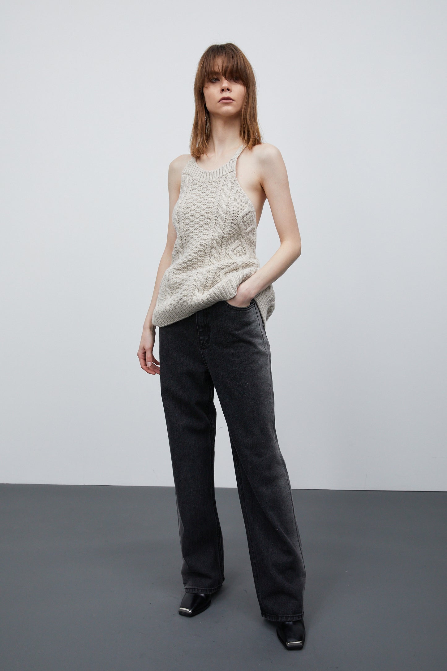 Fading Line Extra Long Jeans, Charcoal