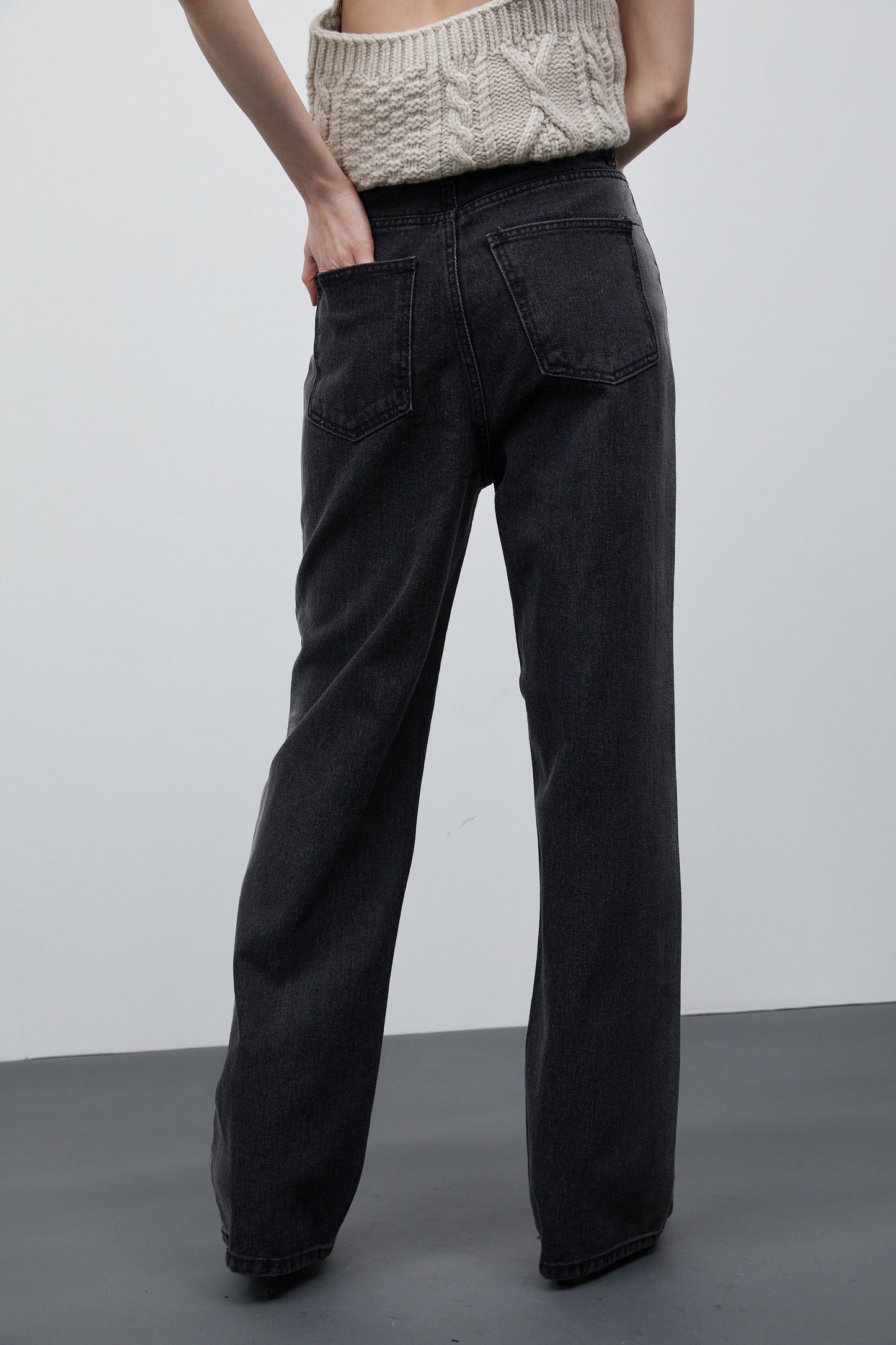 Fading Line Extra Long Jeans, Charcoal