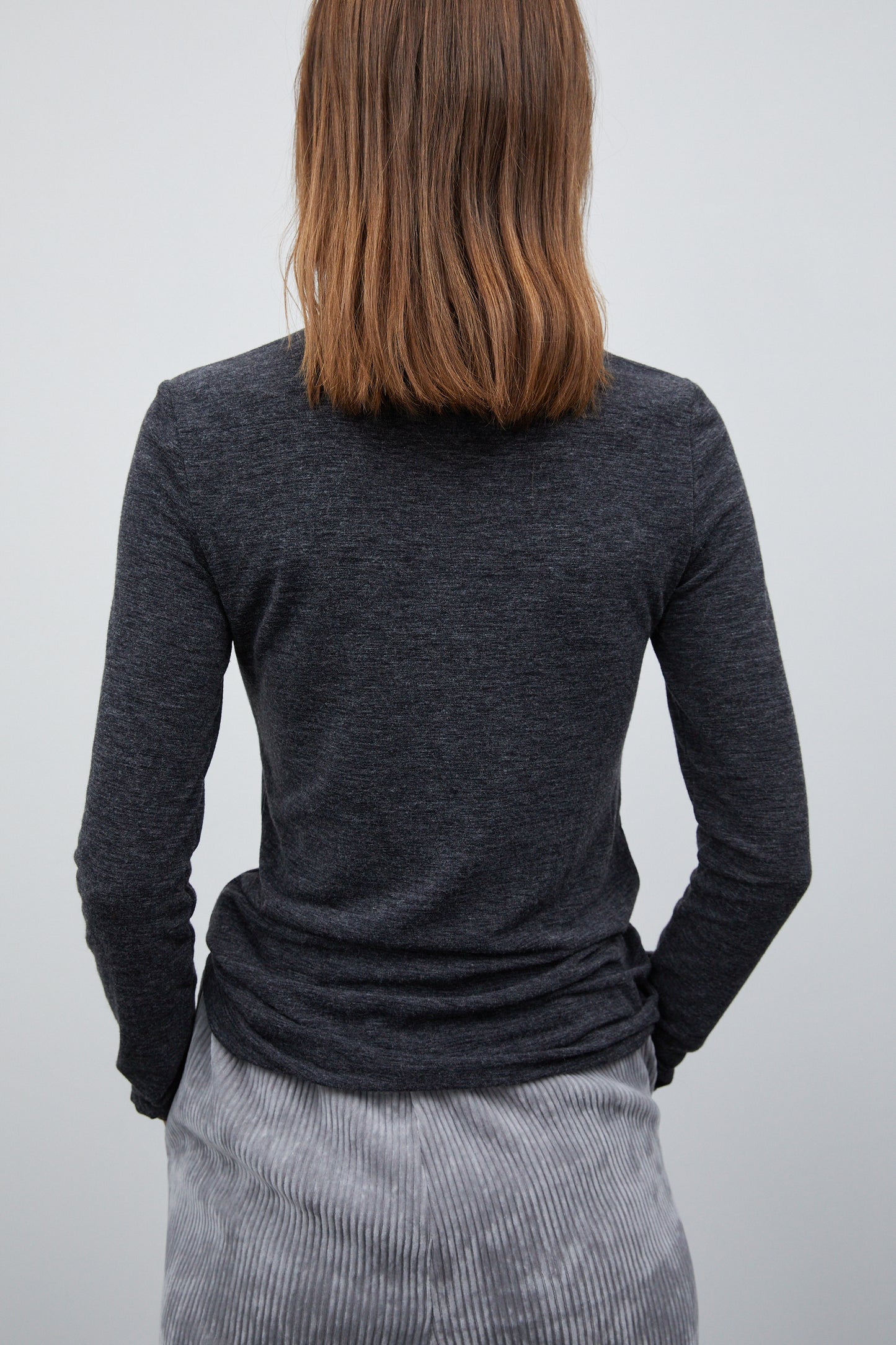 Cut-Out Turtleneck Button Top, Charcoal