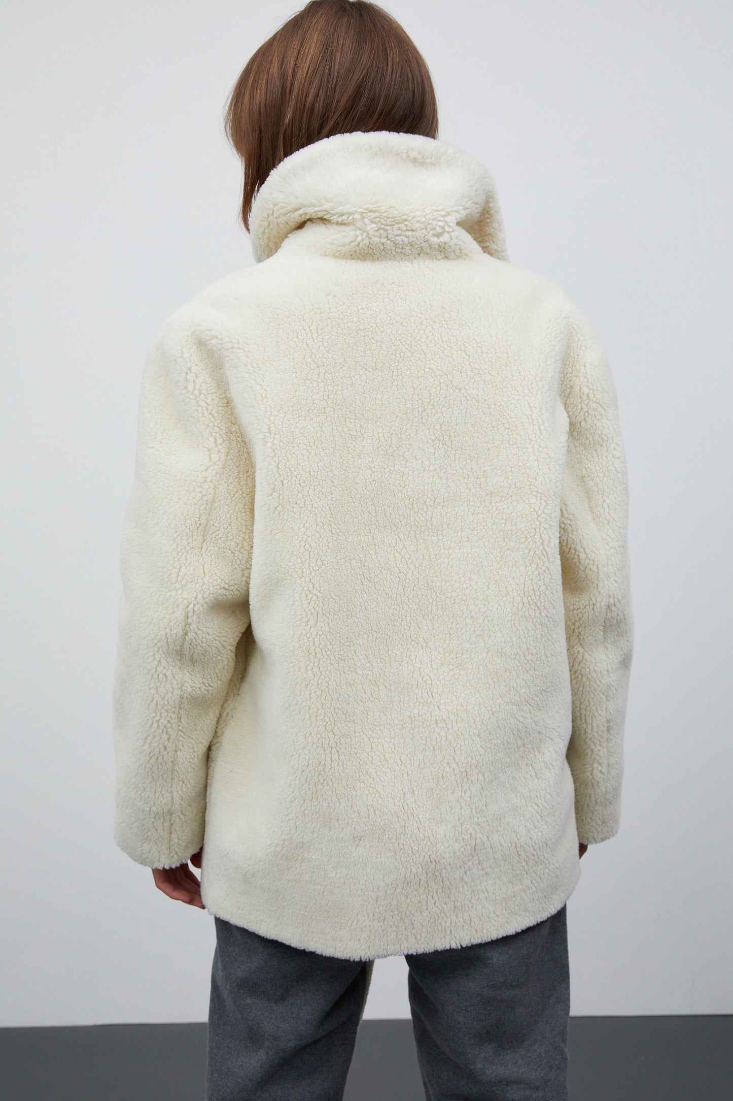 Notch Collar Eco Shearling Peacoat, Ivory