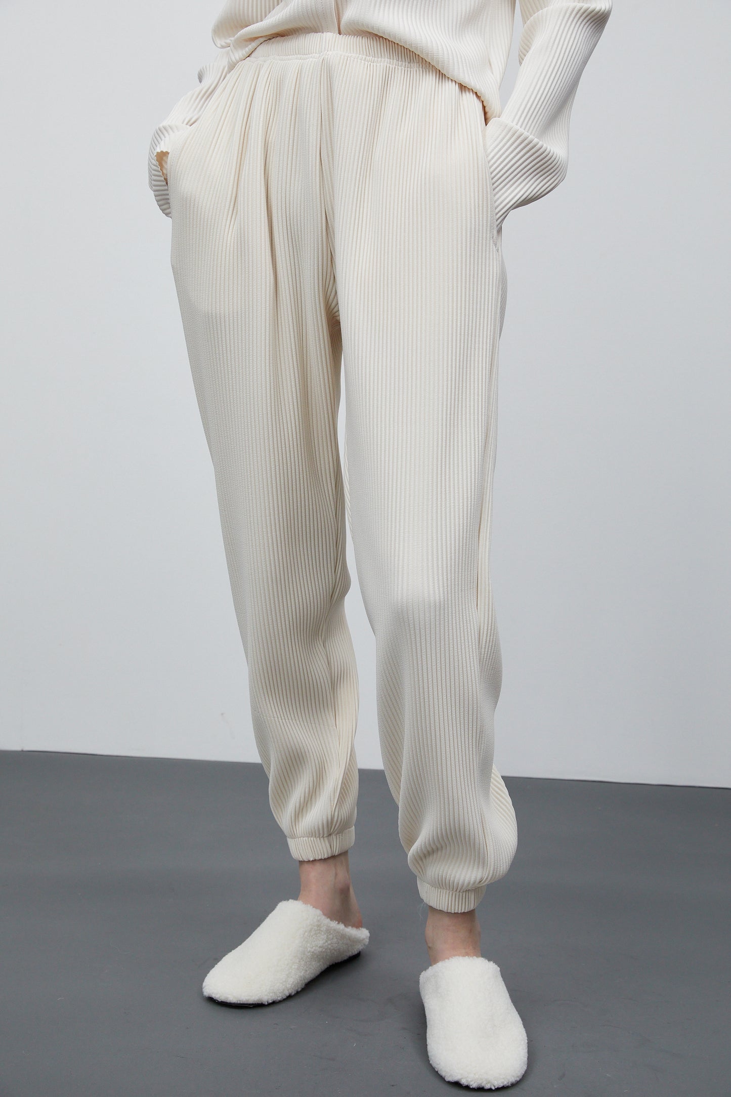 Pleated Tracksuit Joggers, Cream