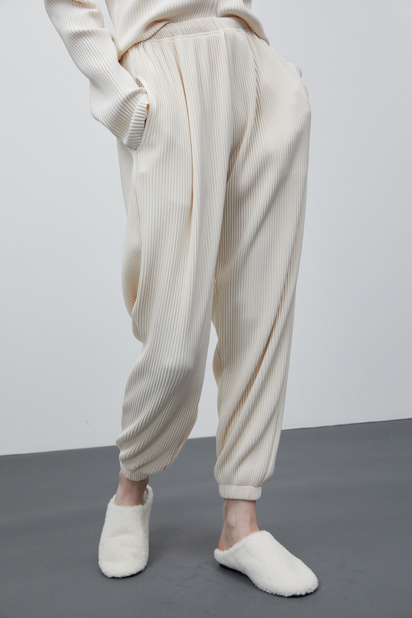 Pleated Tracksuit Joggers, Cream