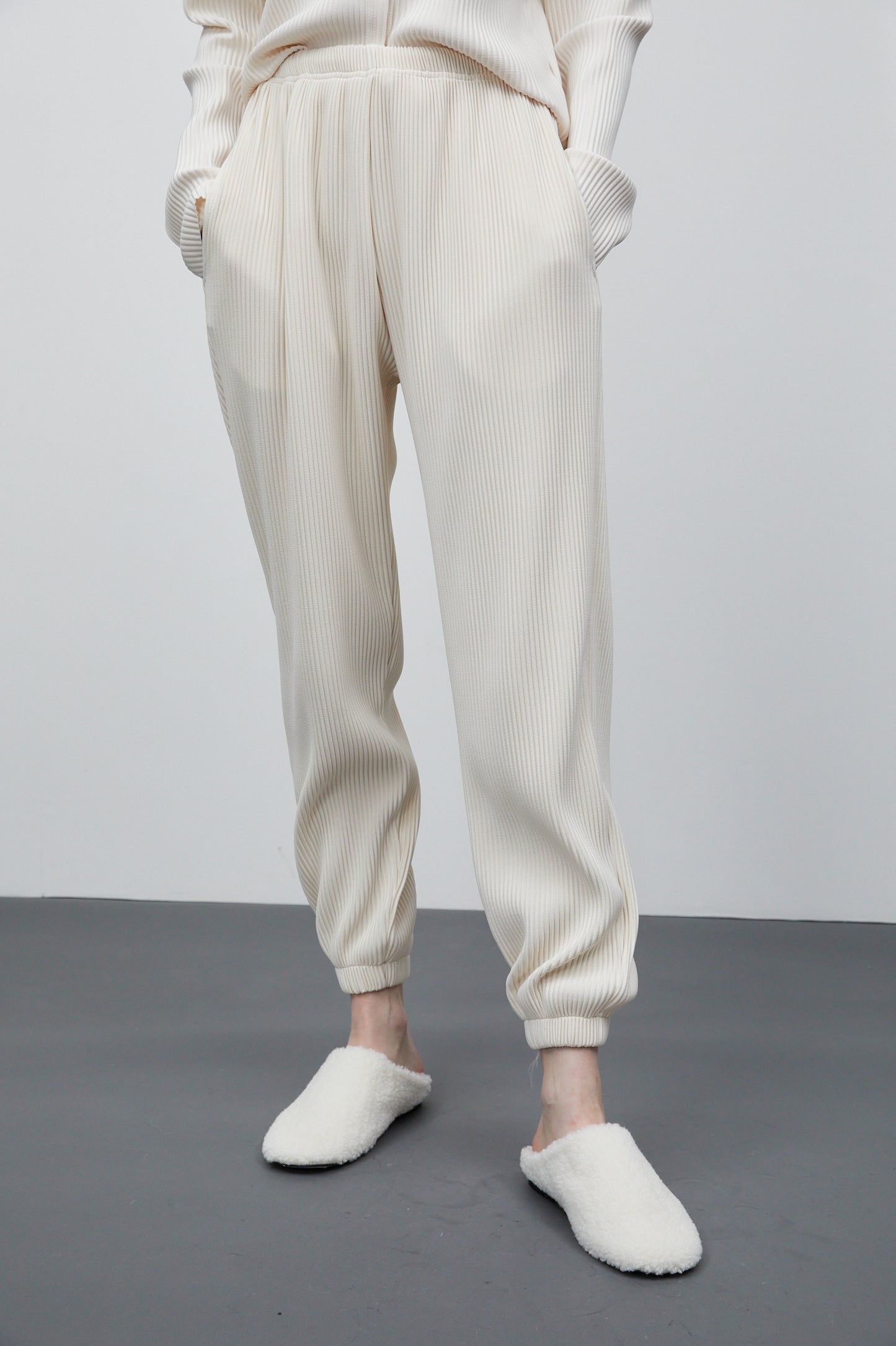 Pleated Tracksuit Joggers, Cream
