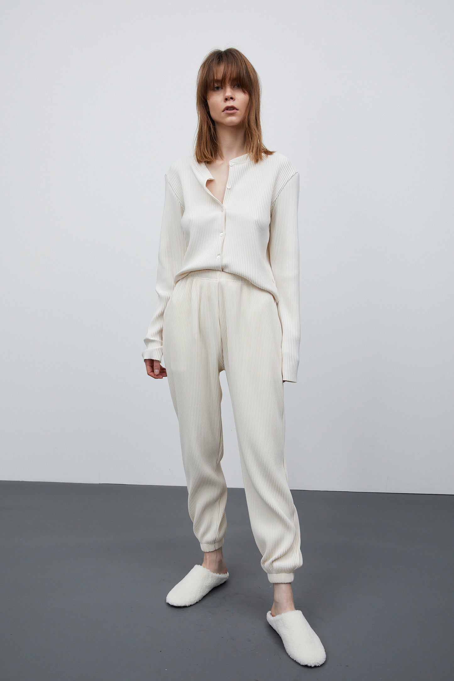Pleated Tracksuit Joggers, Cream
