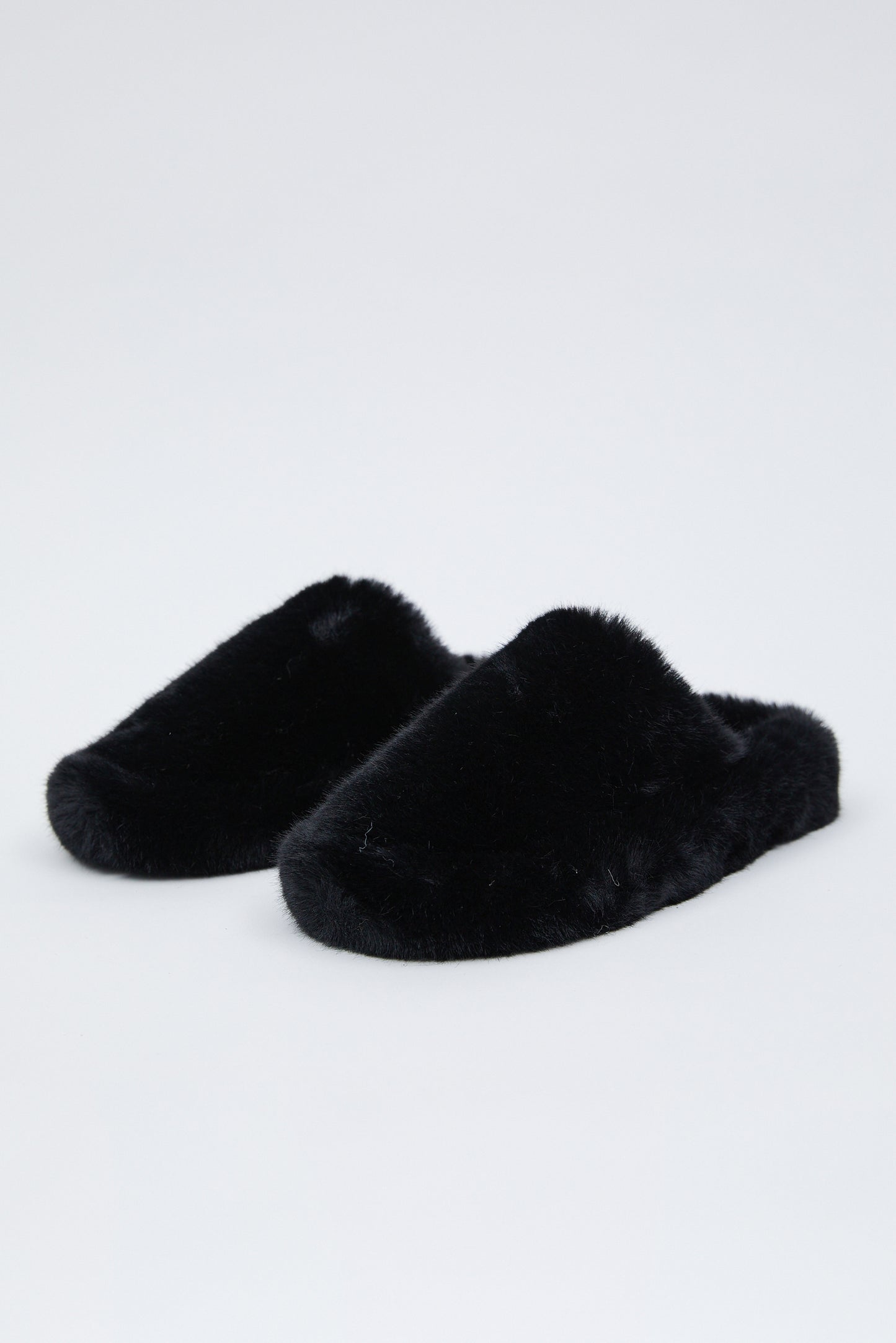 Faux Fur Slippers, Black