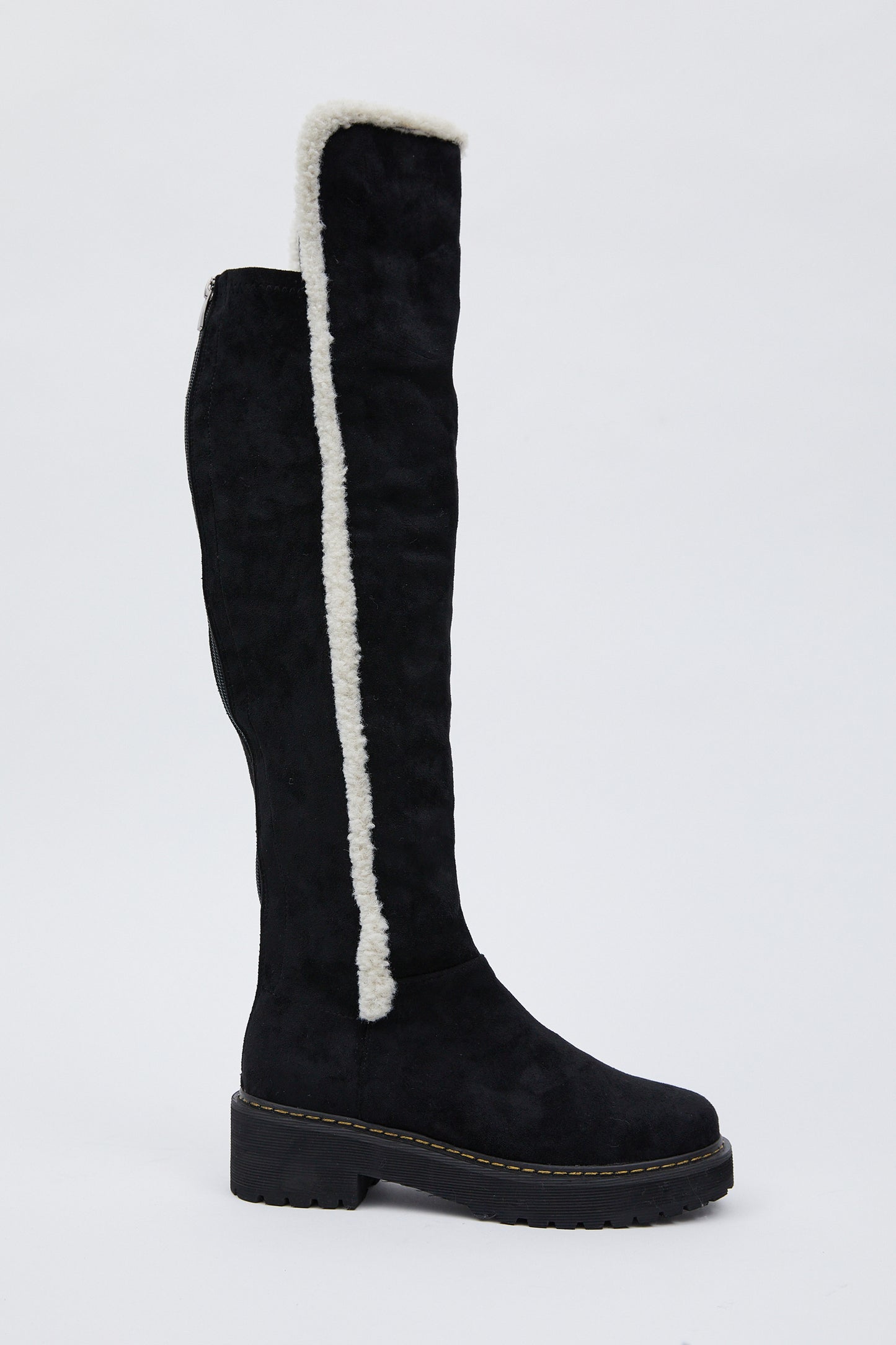 High Platform Suede Knee Boots, Black