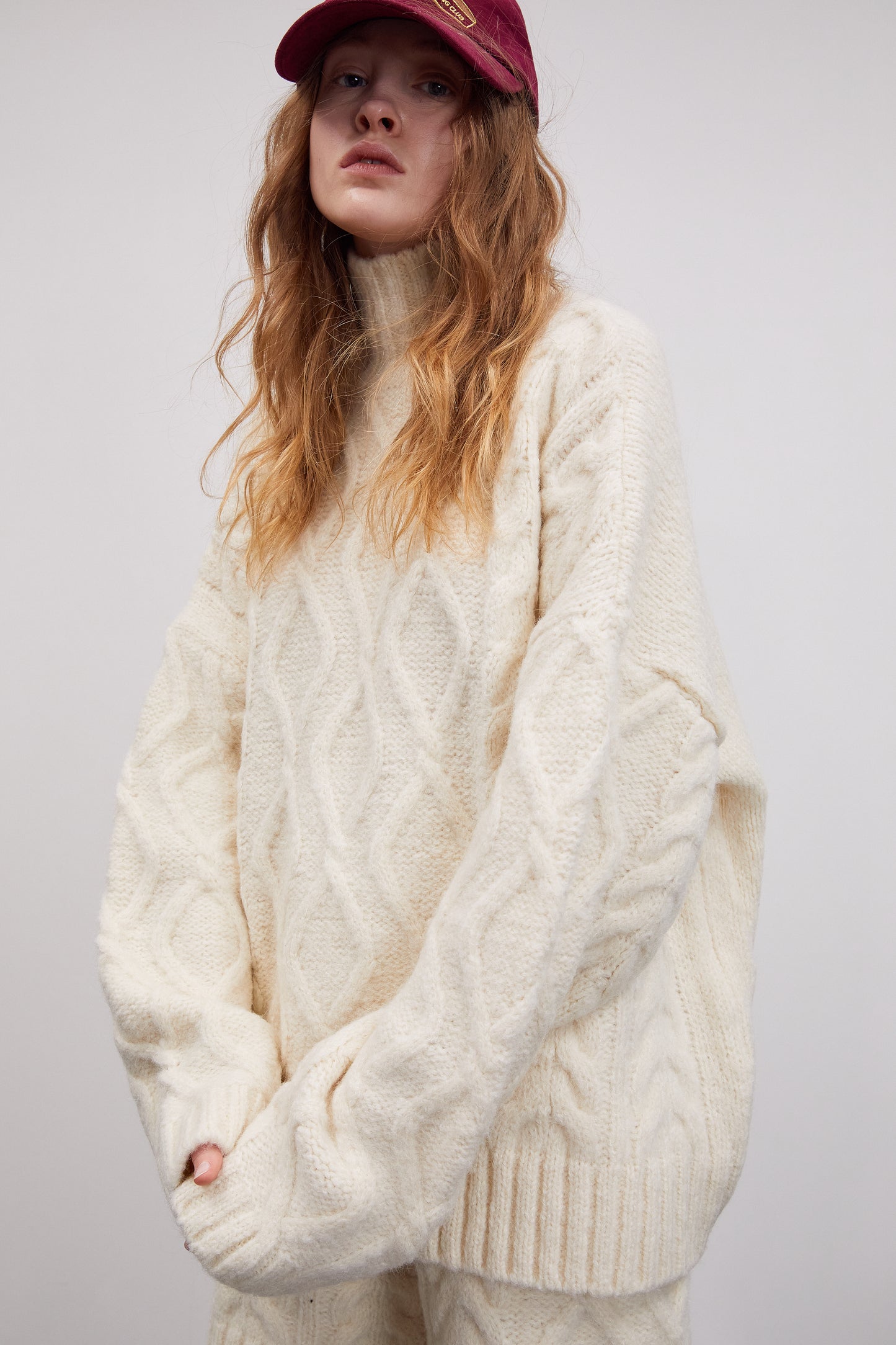 Cable-Knit Turtleneck Sweater And Shorts Set, Eggnog