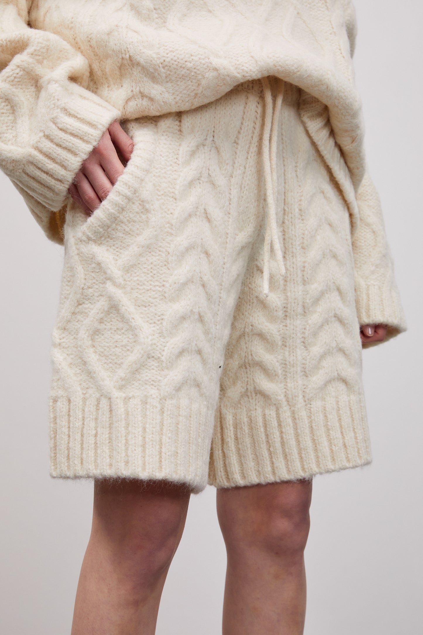 Cable-Knit Turtleneck Sweater And Shorts Set, Eggnog