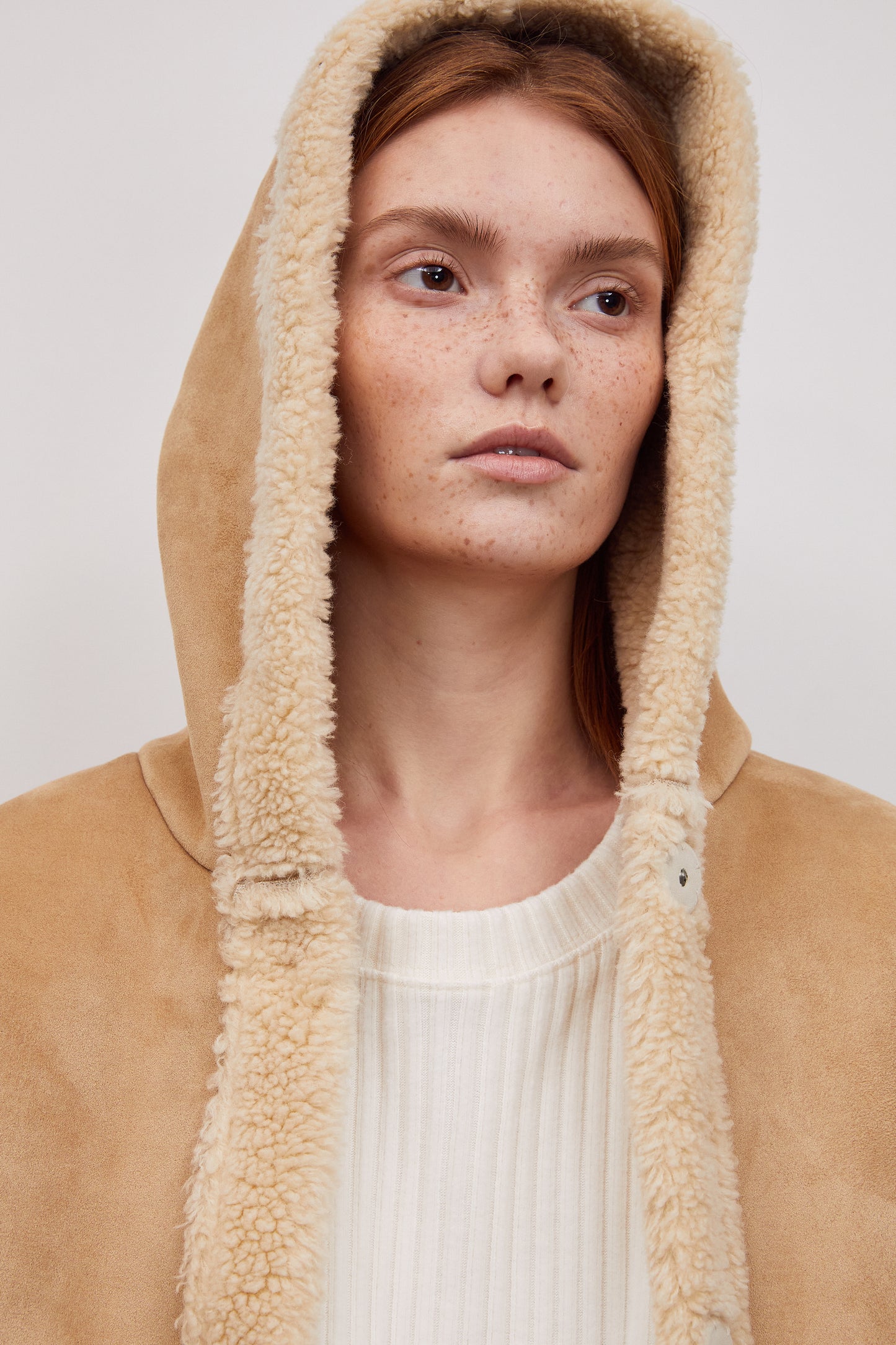 Hoodie Suede Jacket, Caramel