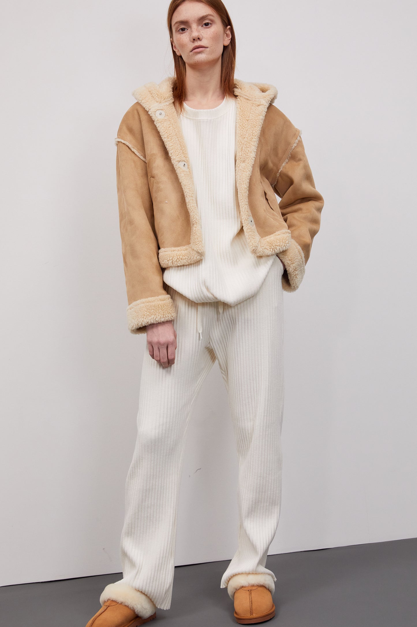 Hoodie Suede Jacket, Caramel